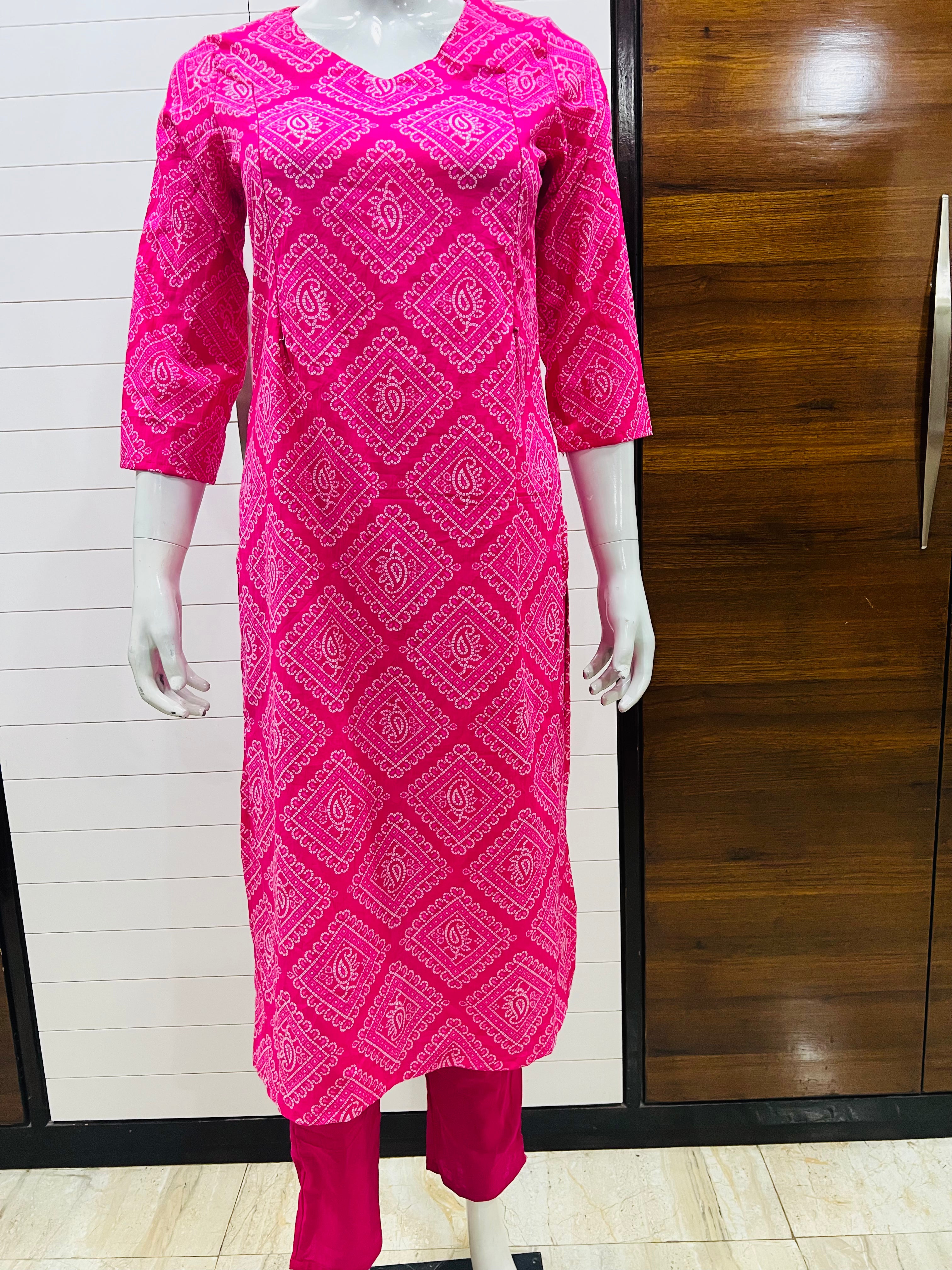 Pure Cotton Bandhej Print Kurta Pant and Dupatta Set for Feeding and Maternity Purpose
