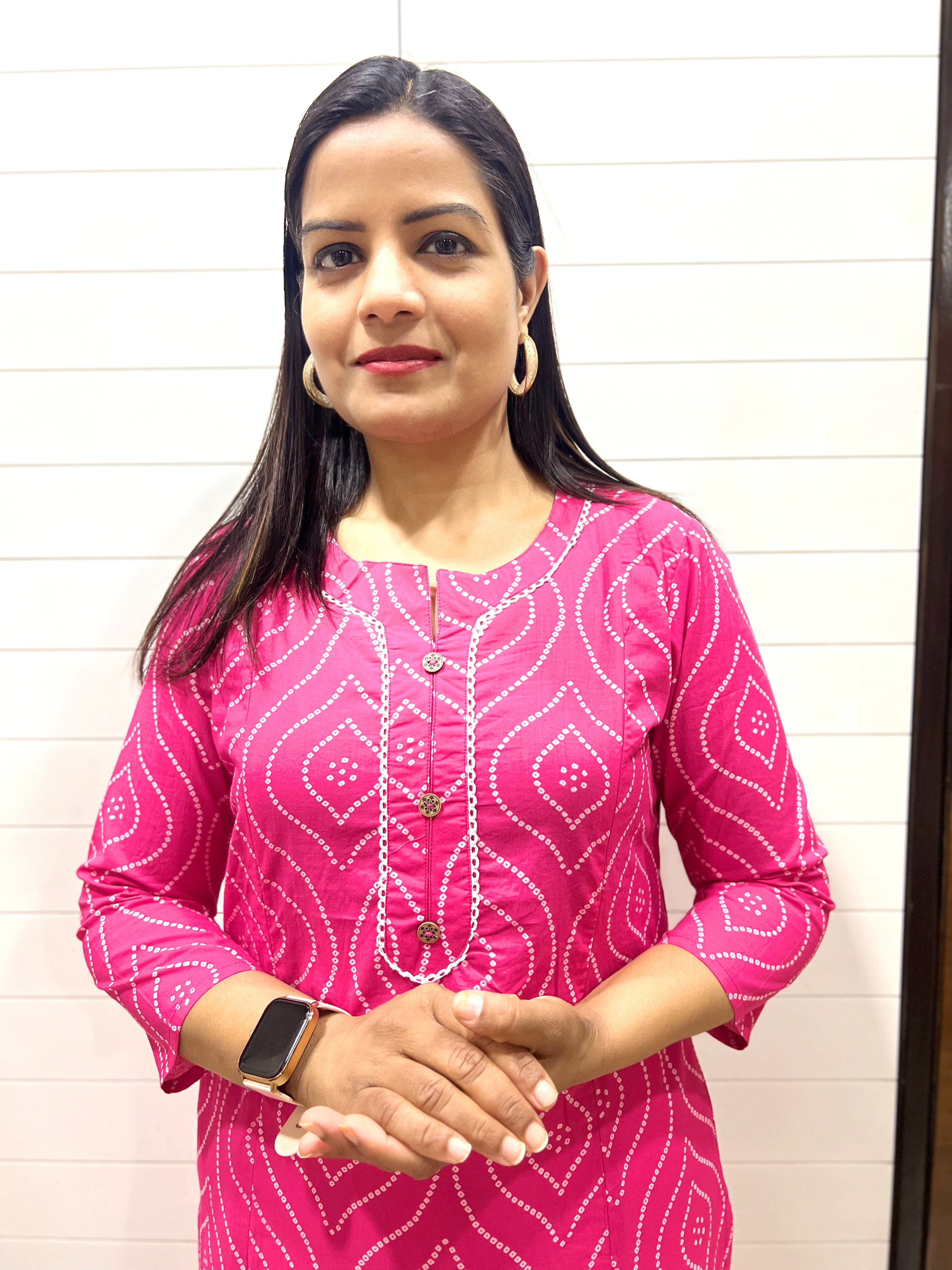 Mumzhug Pure Cotton Fuchsia Bandhej Print Feeding Kurta