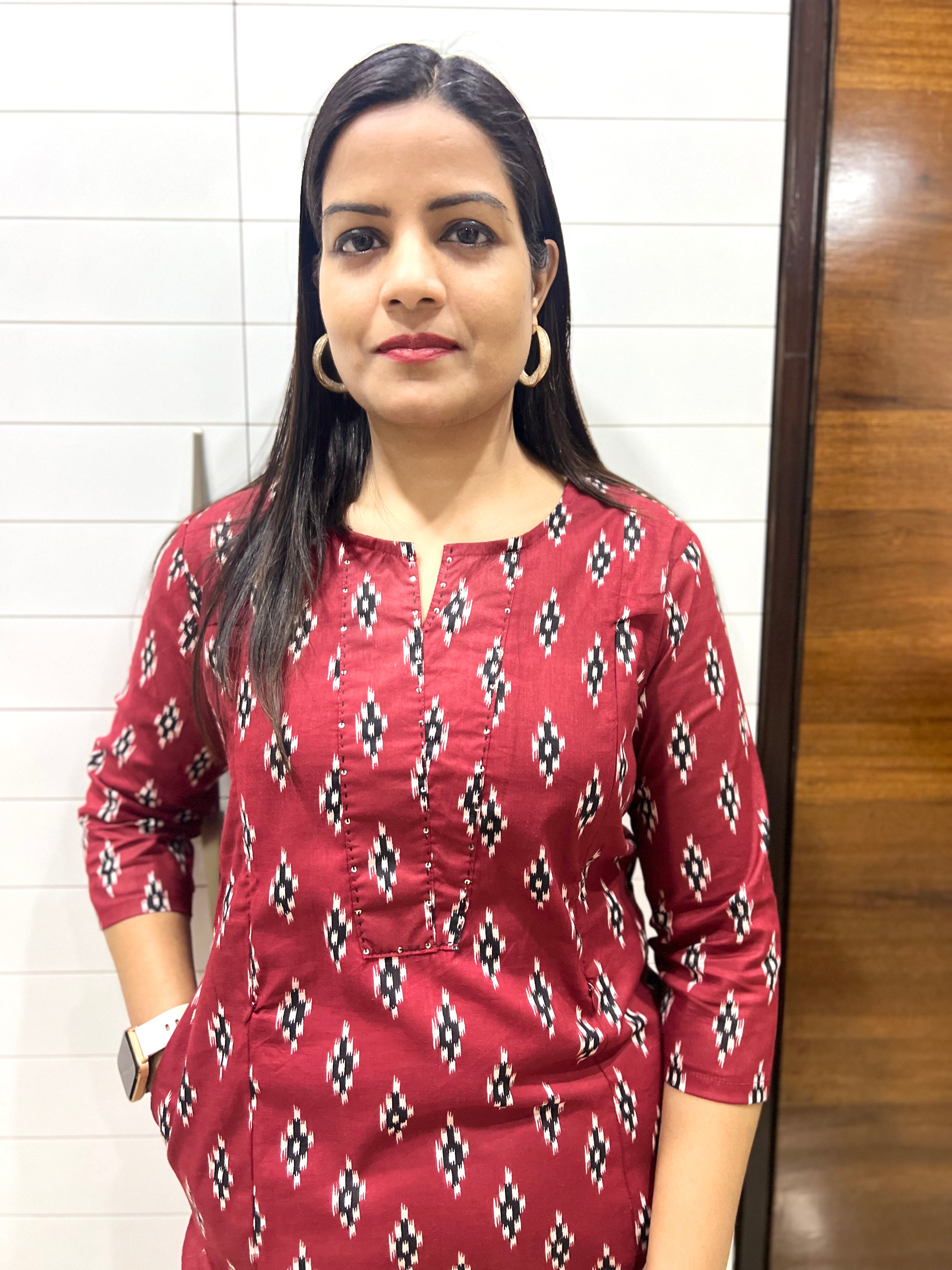 Mumzhug Maroon Ikkat Print Pure Cotton Feeding Kurta