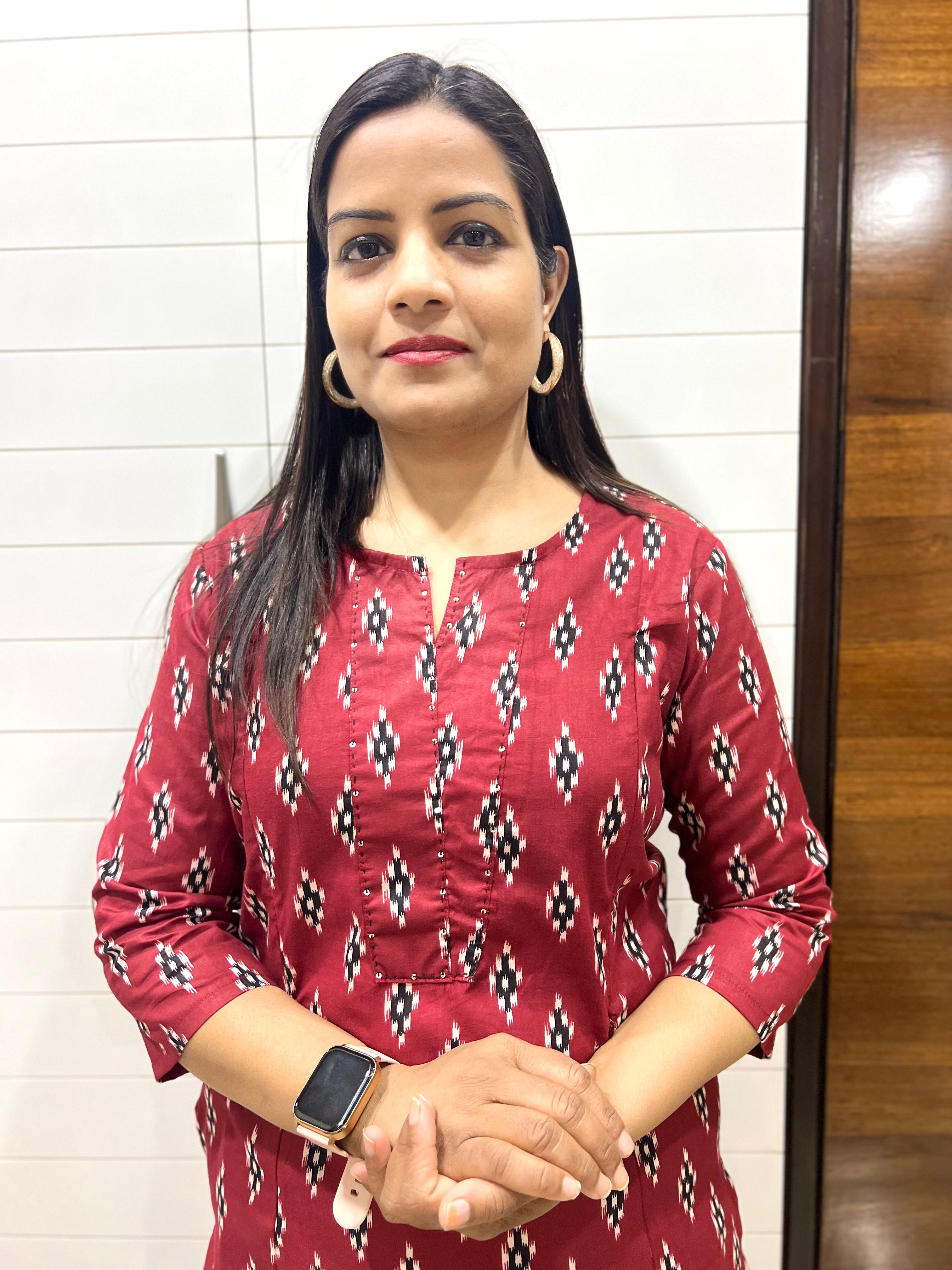 Mumzhug Maroon Ikkat Print Pure Cotton Feeding Kurta