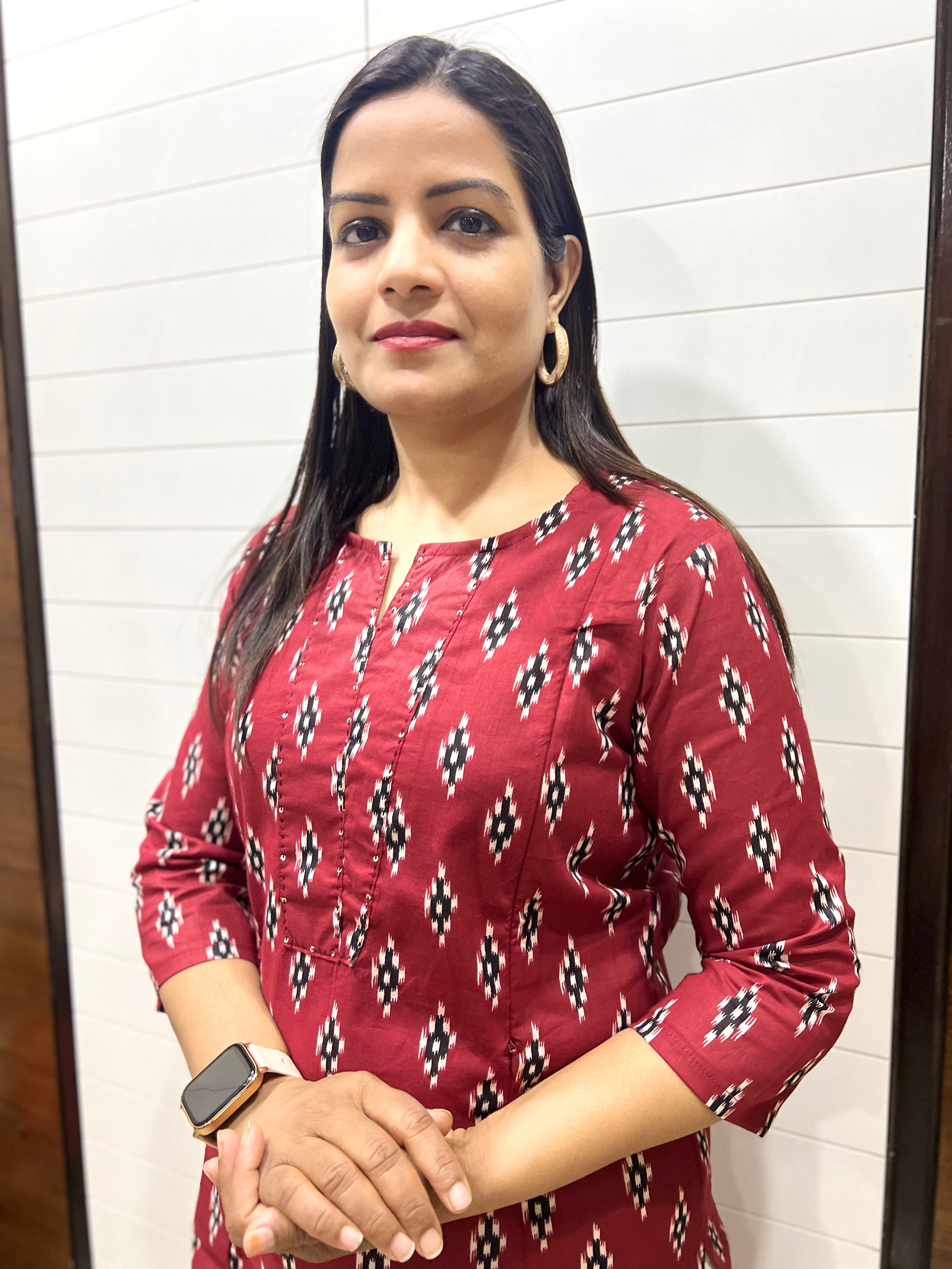 Mumzhug Maroon Ikkat Print Pure Cotton Feeding Kurta