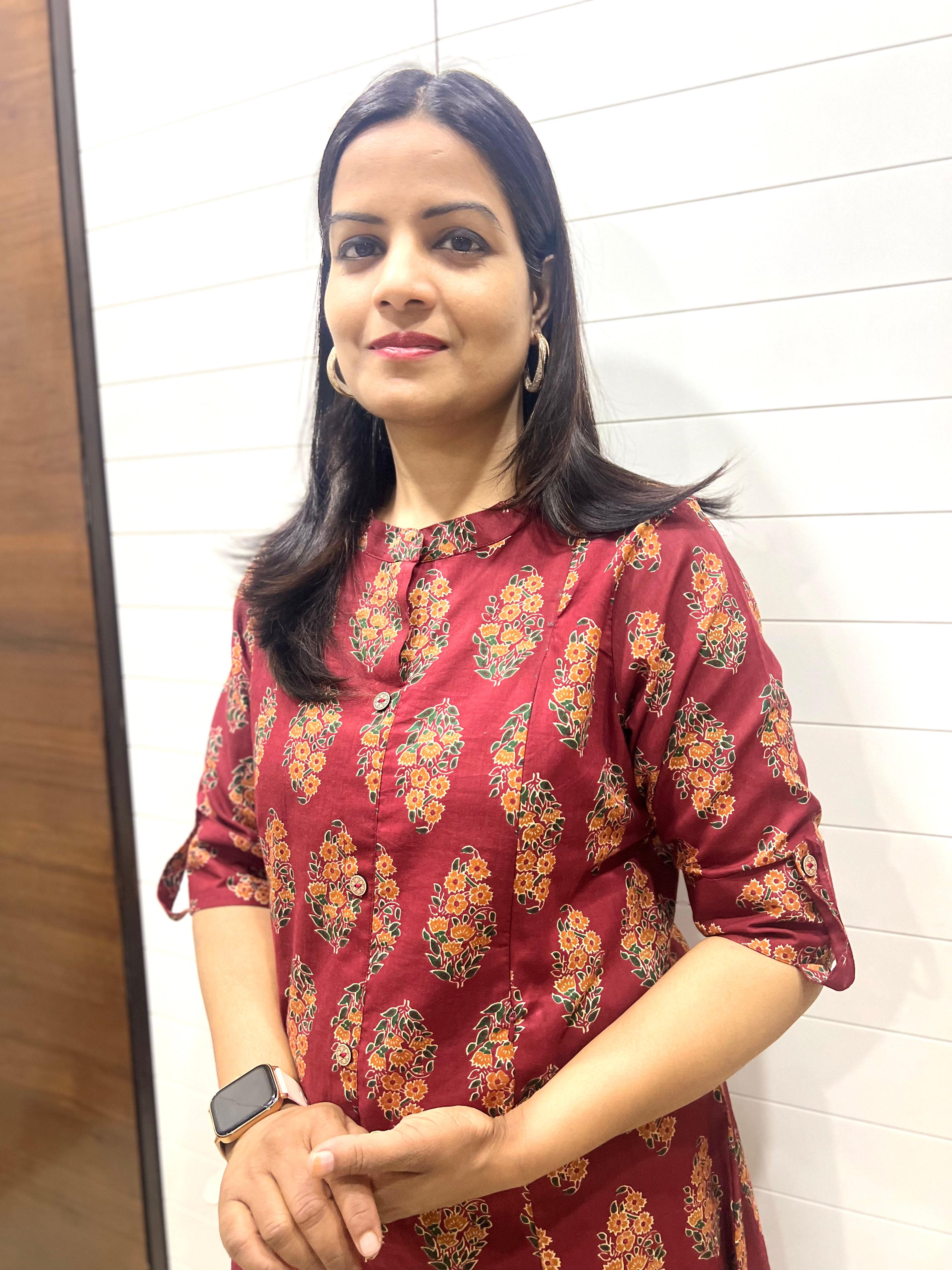 Mumzhug Pure Cotton Maroon Jaipuri Print Feeding Cord Set with Side Pocket