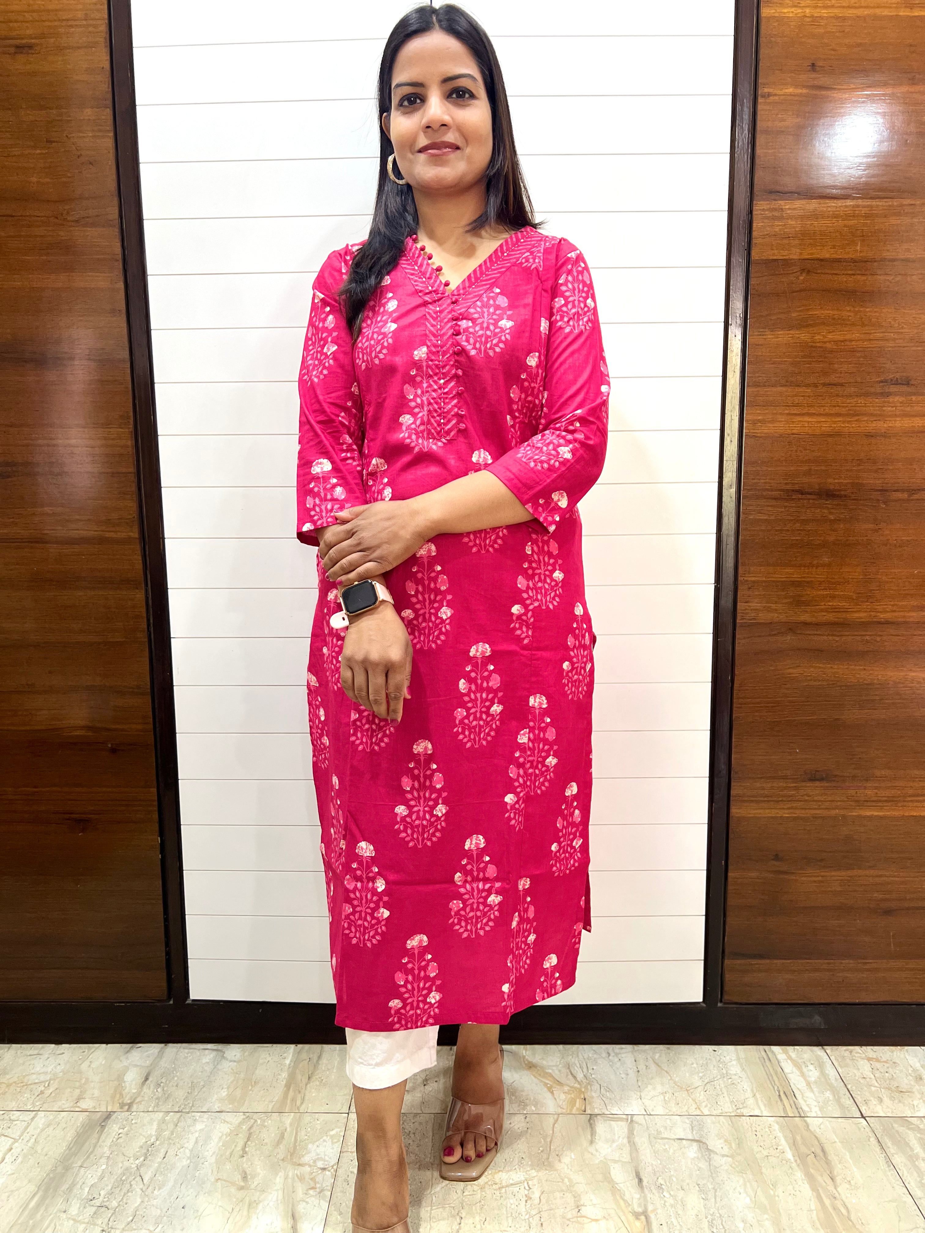 Mumzhug Fuchsia Pure Cotton Jaipuri Print Feeding Kurta