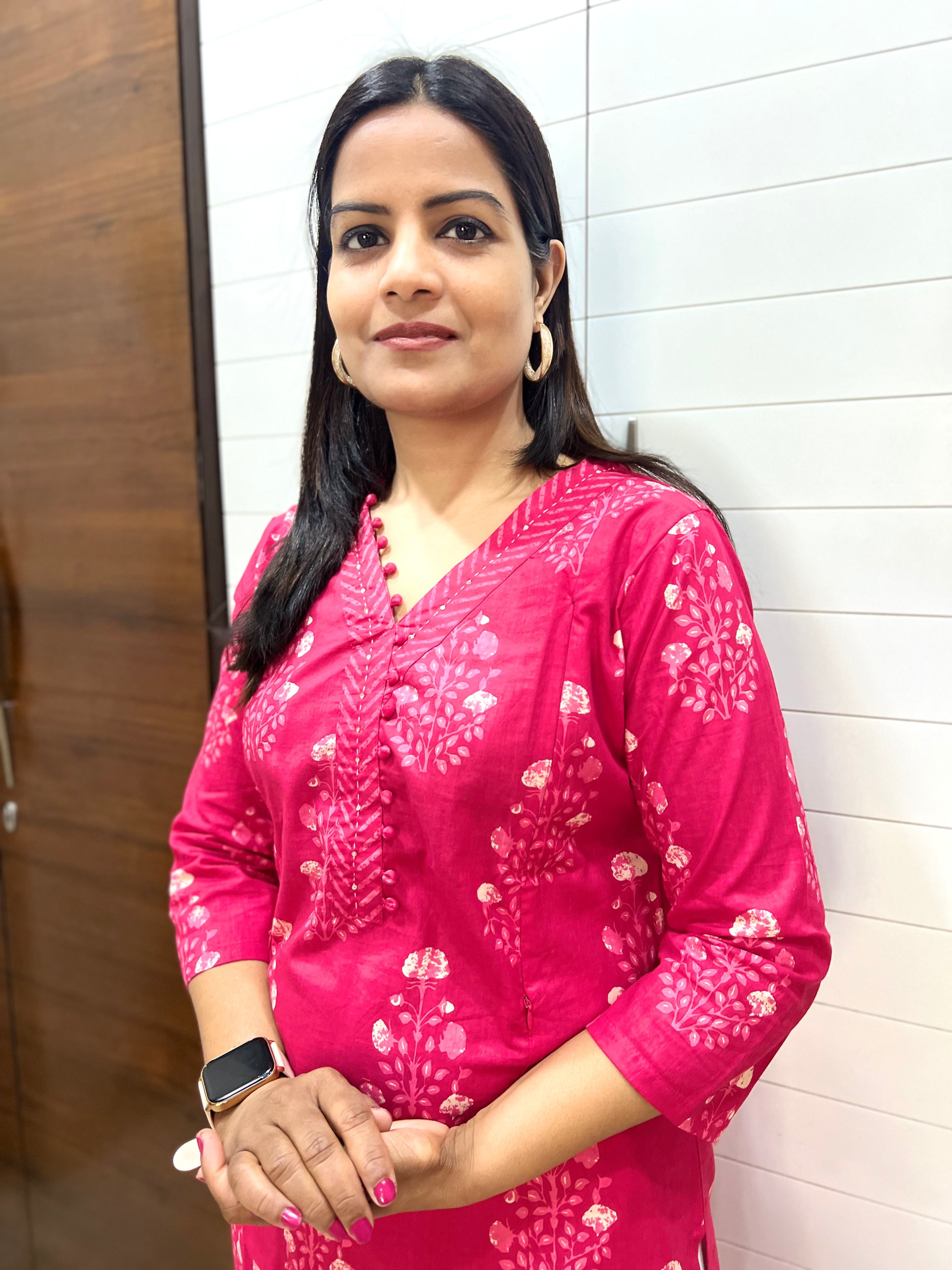 Mumzhug Fuchsia Pure Cotton Jaipuri Print Feeding Kurta