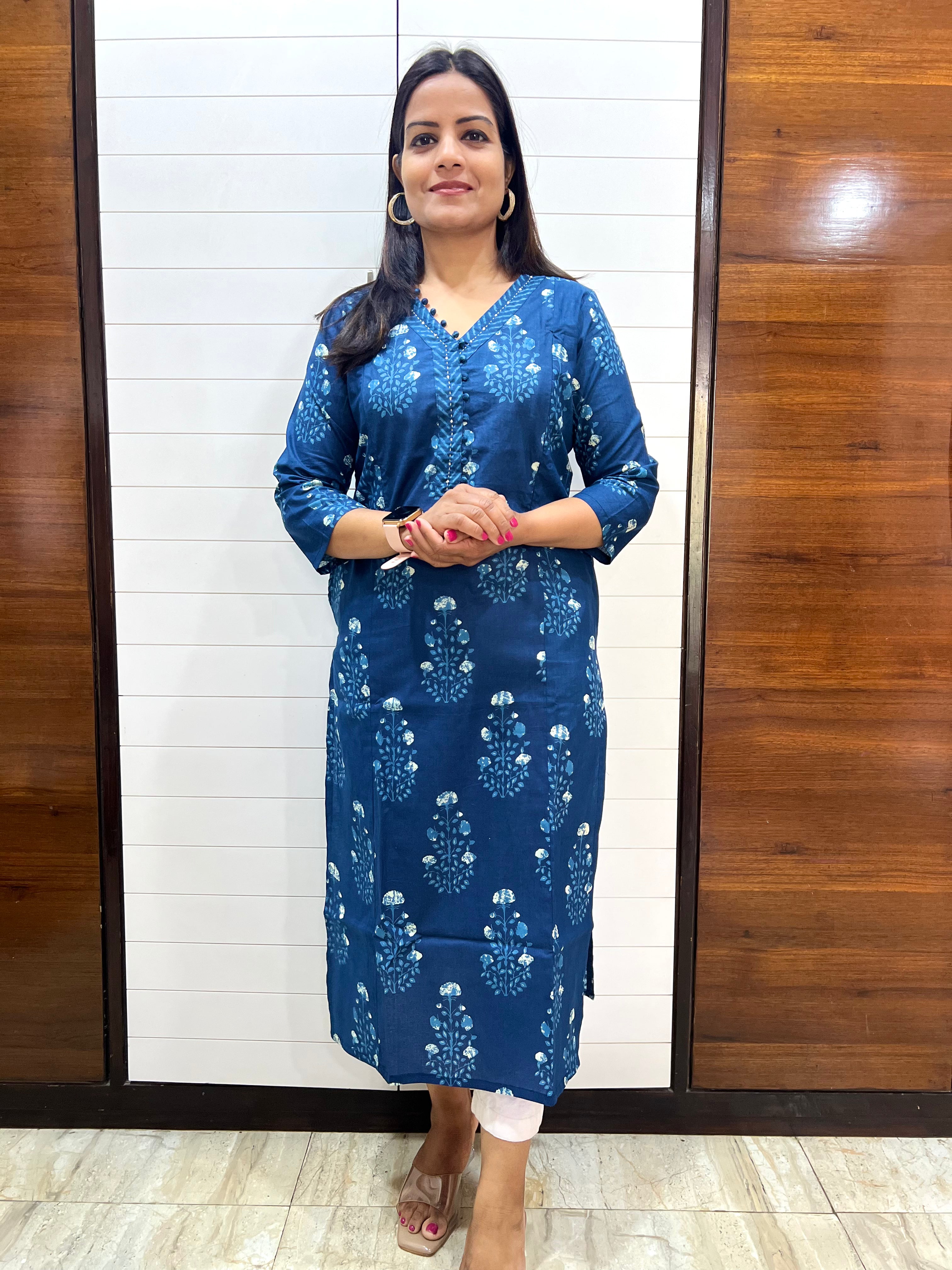 Mumzhug Blue Pure Cotton Jaipuri Print Feeding Kurta