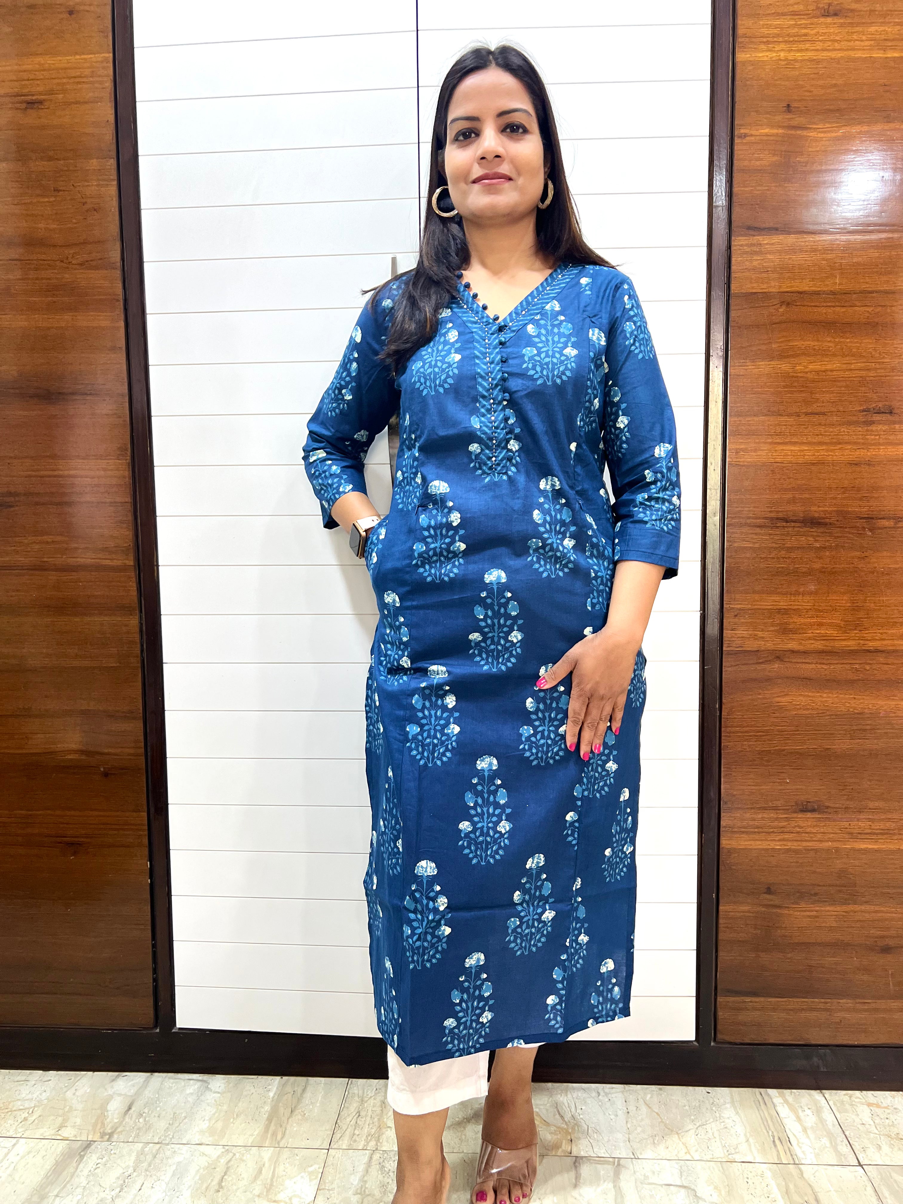 Mumzhug Blue Pure Cotton Jaipuri Print Feeding Kurta