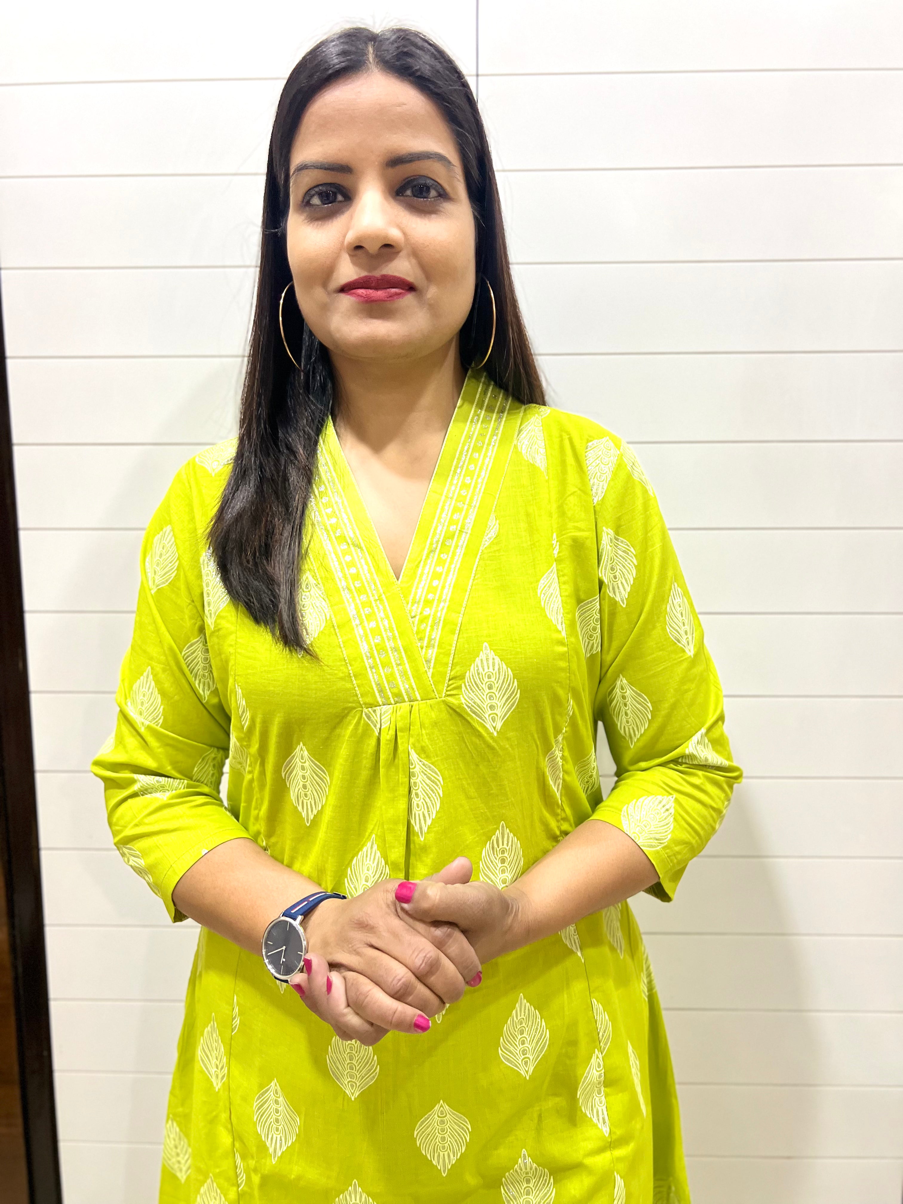 Mumzhug Green Pure Cotton A-line Flared Jaipuri Print Cord Set with Side Pocket