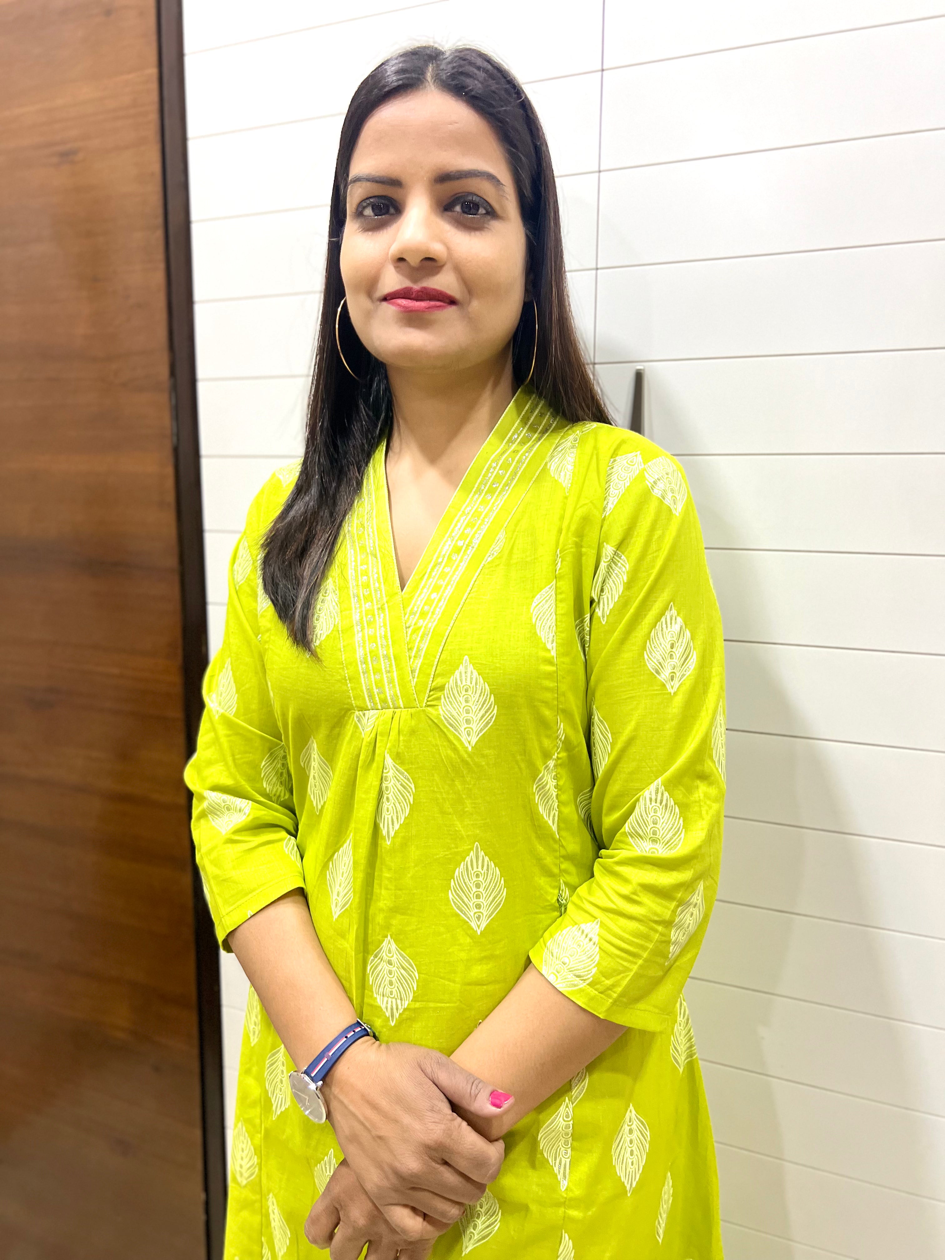 Mumzhug Green Pure Cotton A-line Flared Jaipuri Print Cord Set with Side Pocket