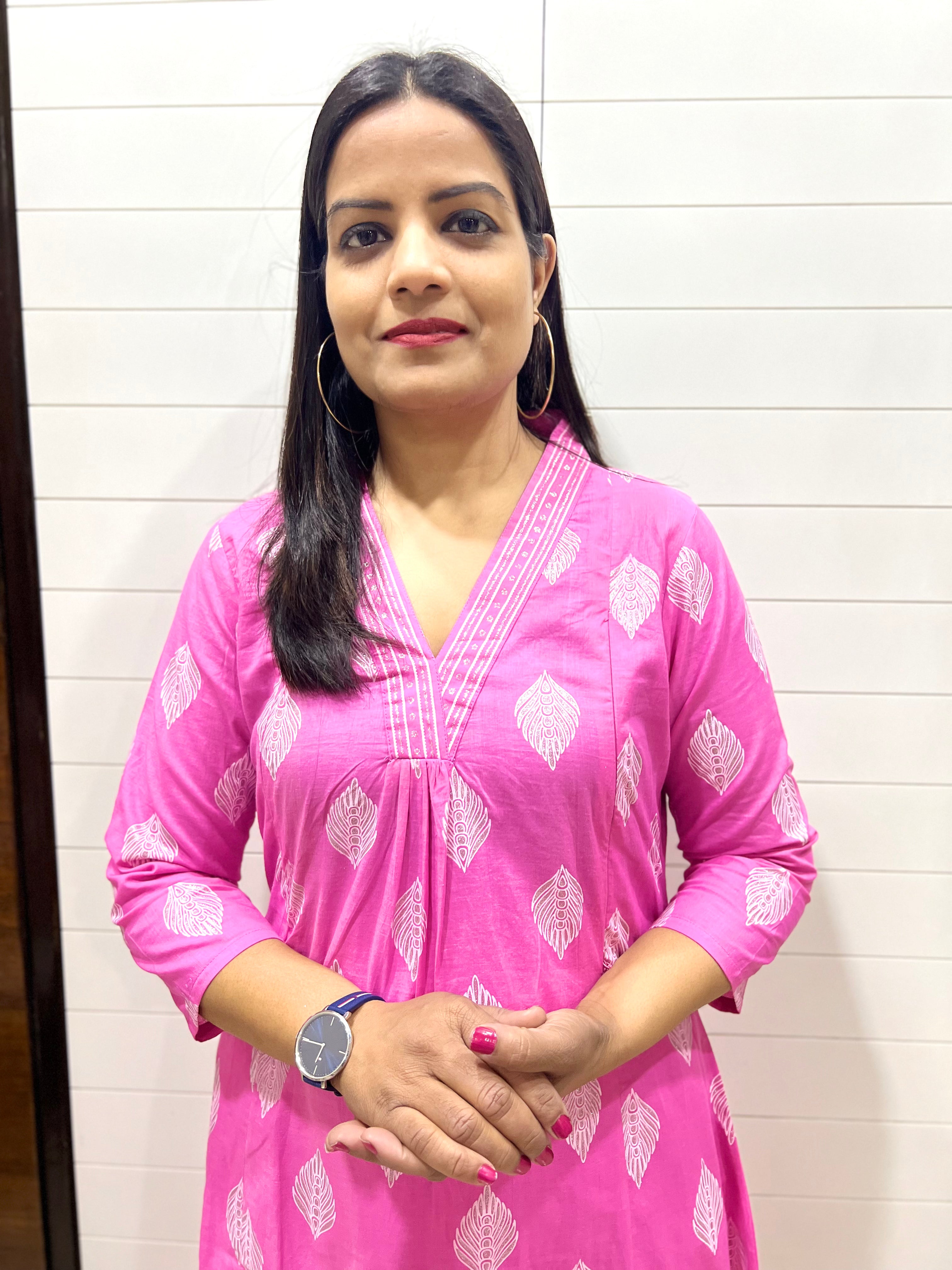 Mumzhug Pink Pure Cotton A-line Flared Jaipuri Print Cord Set with Side Pocket