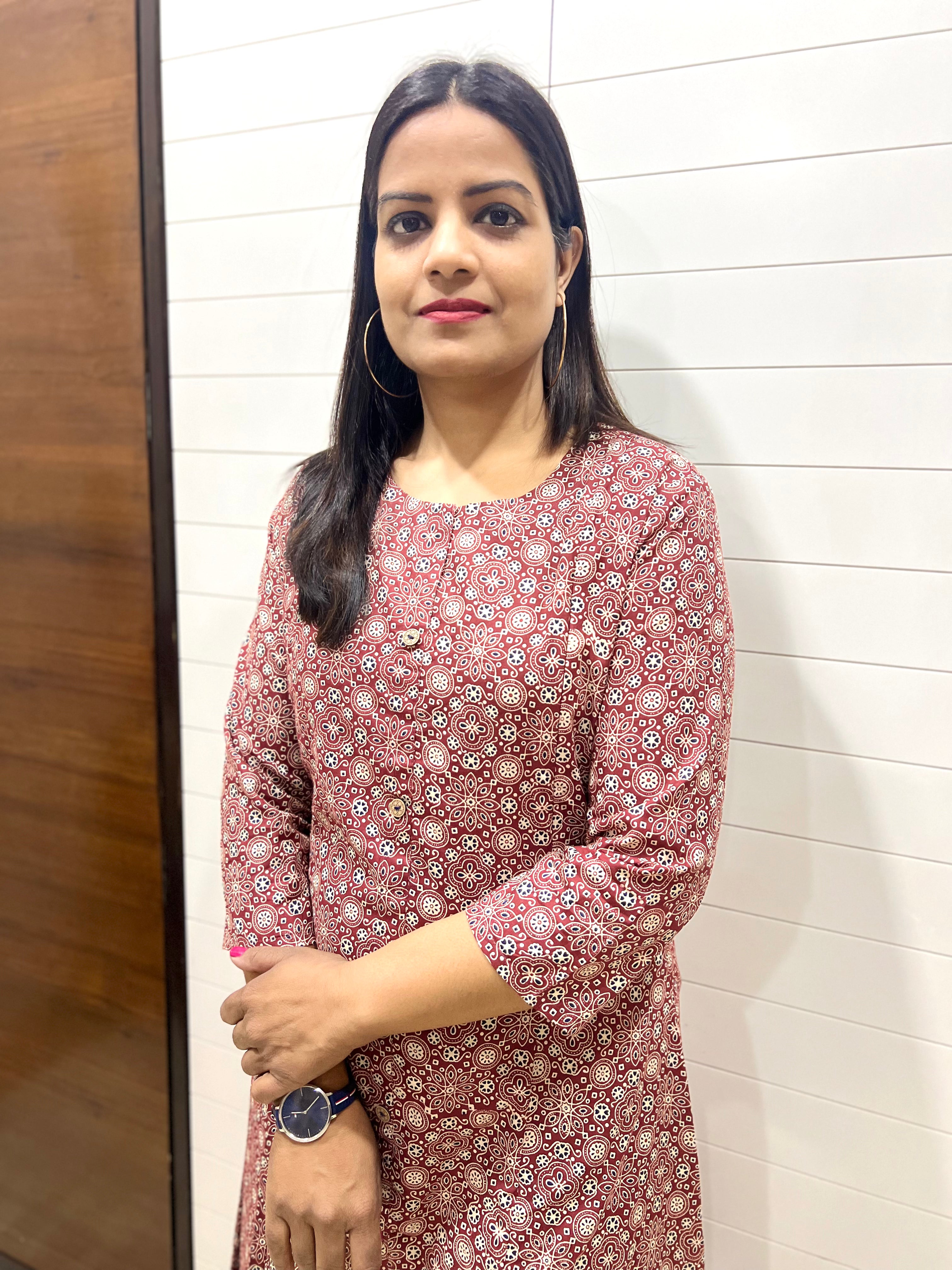 Mumzhug Maroon Pure Cotton A-line Jaipuri Print Cord Set with Side Pocket