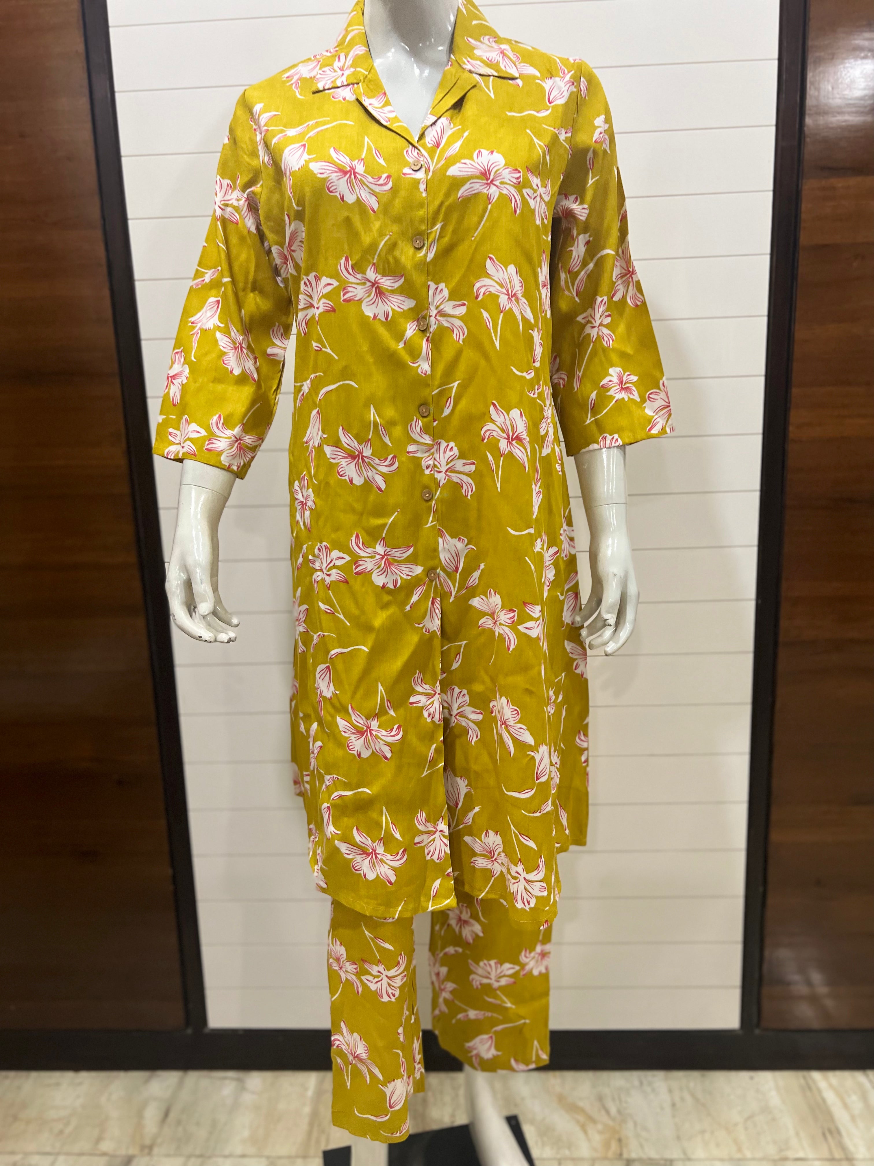 Blend Cotton Printed Cord Set With Feeding Zipper