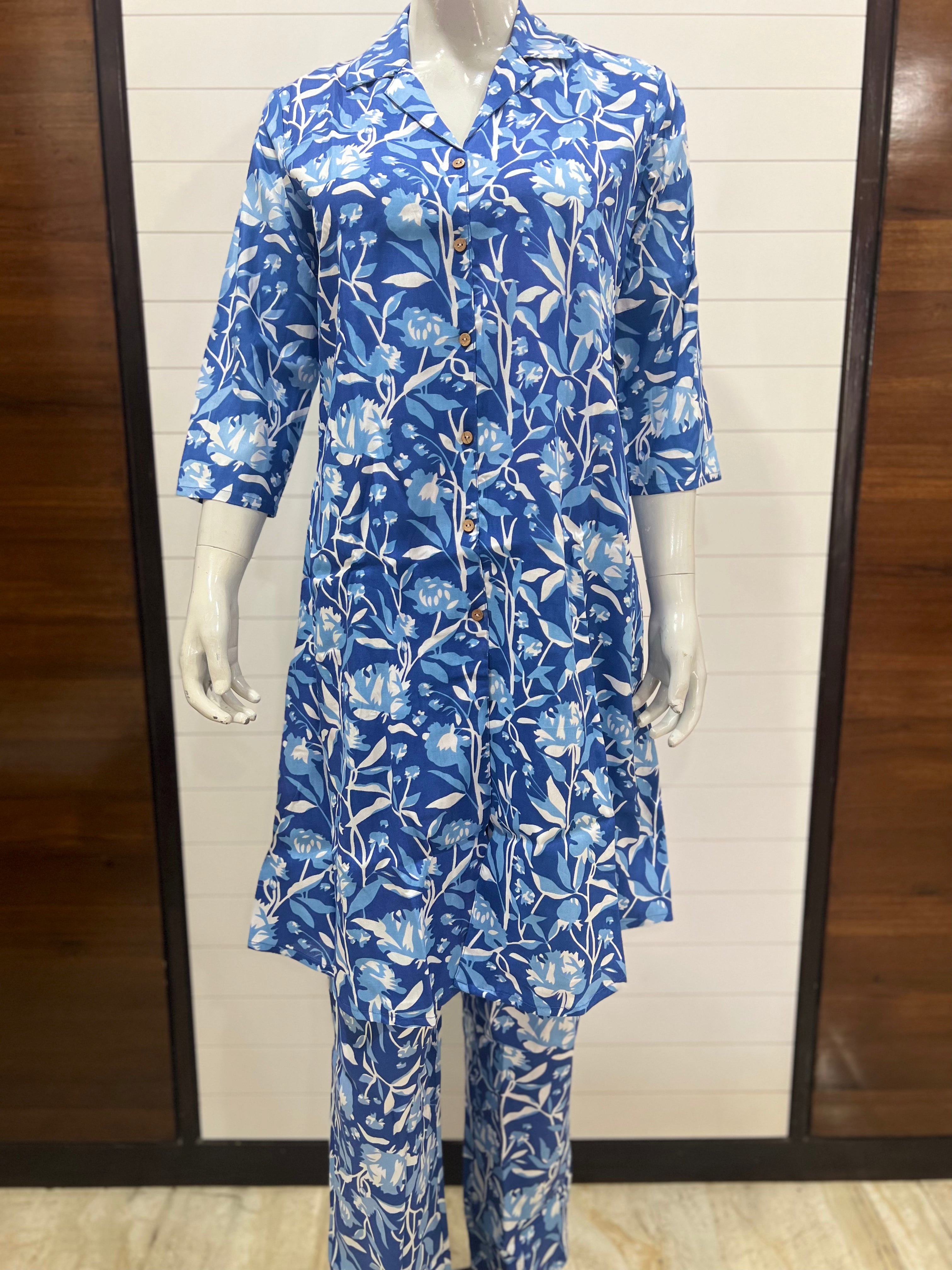 Blend Cotton Printed Cord Set With Feeding Zipper