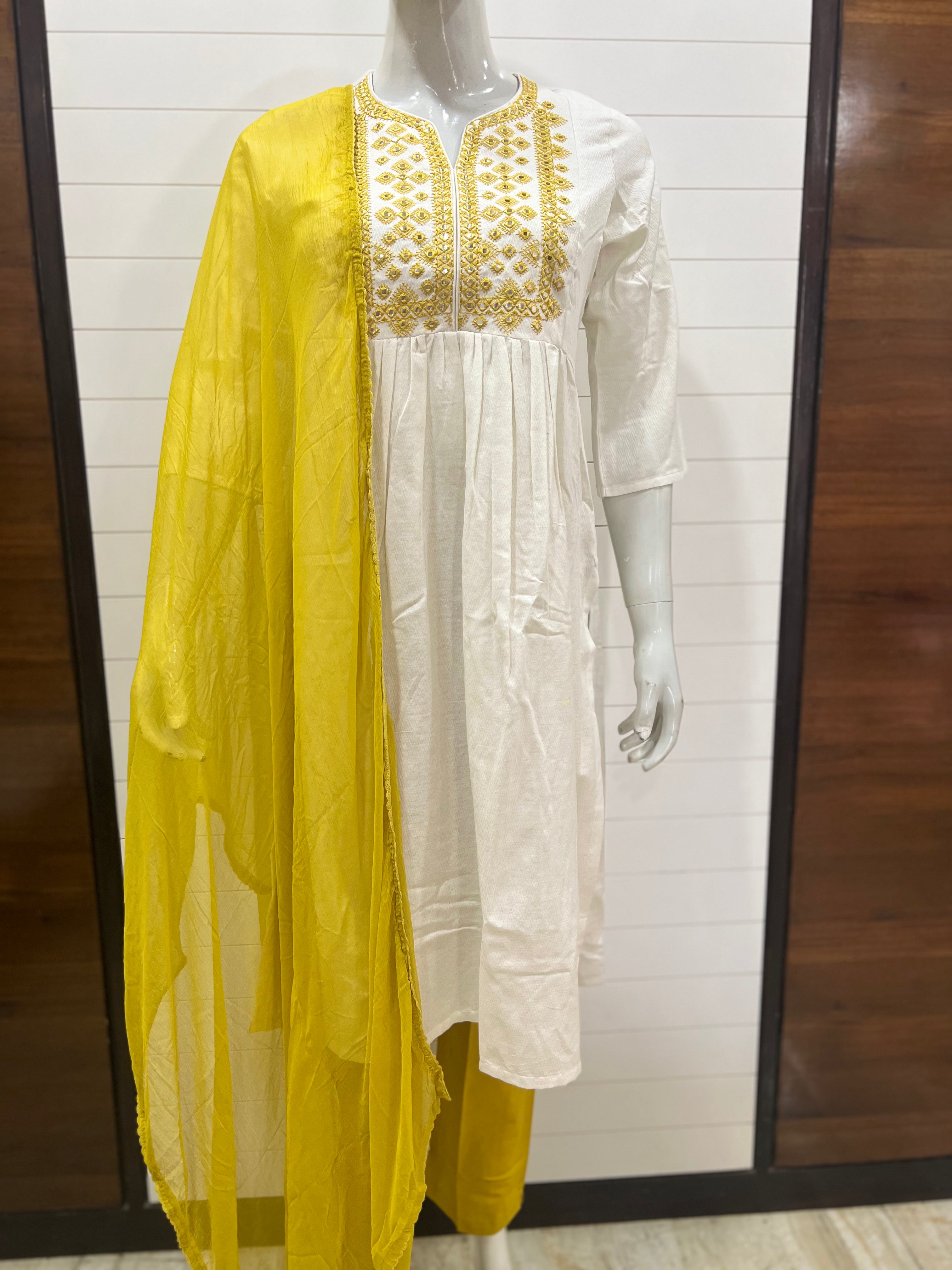 Pure Cotton Embroidered Kurta Pant and Dupatta Set with both sided Feeding Zipper