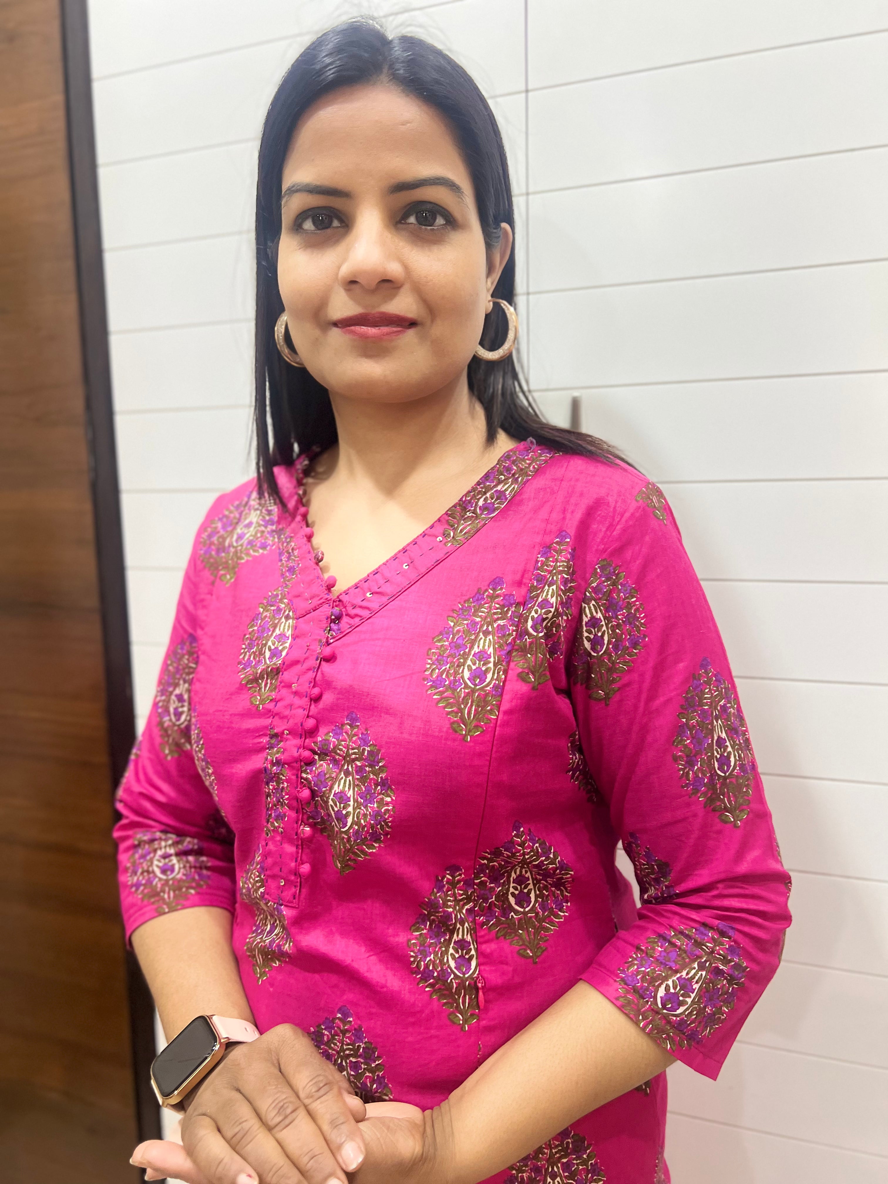 Mumzhug Fuchsia Pure Cotton Jaipuri Print Feeding Kurta