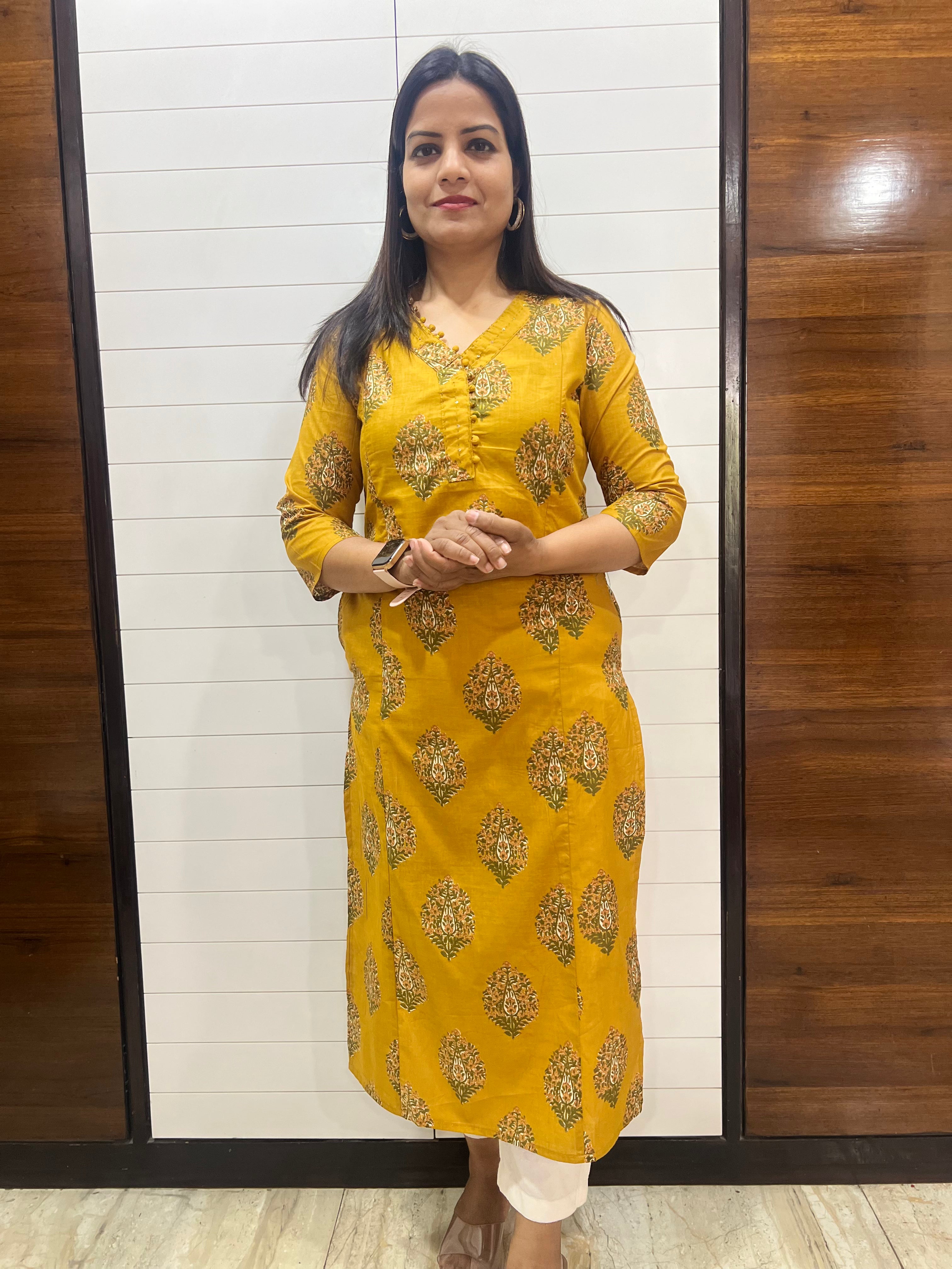 Mumzhug Yellow Pure Cotton Jaipuri Print Feeding Kurta