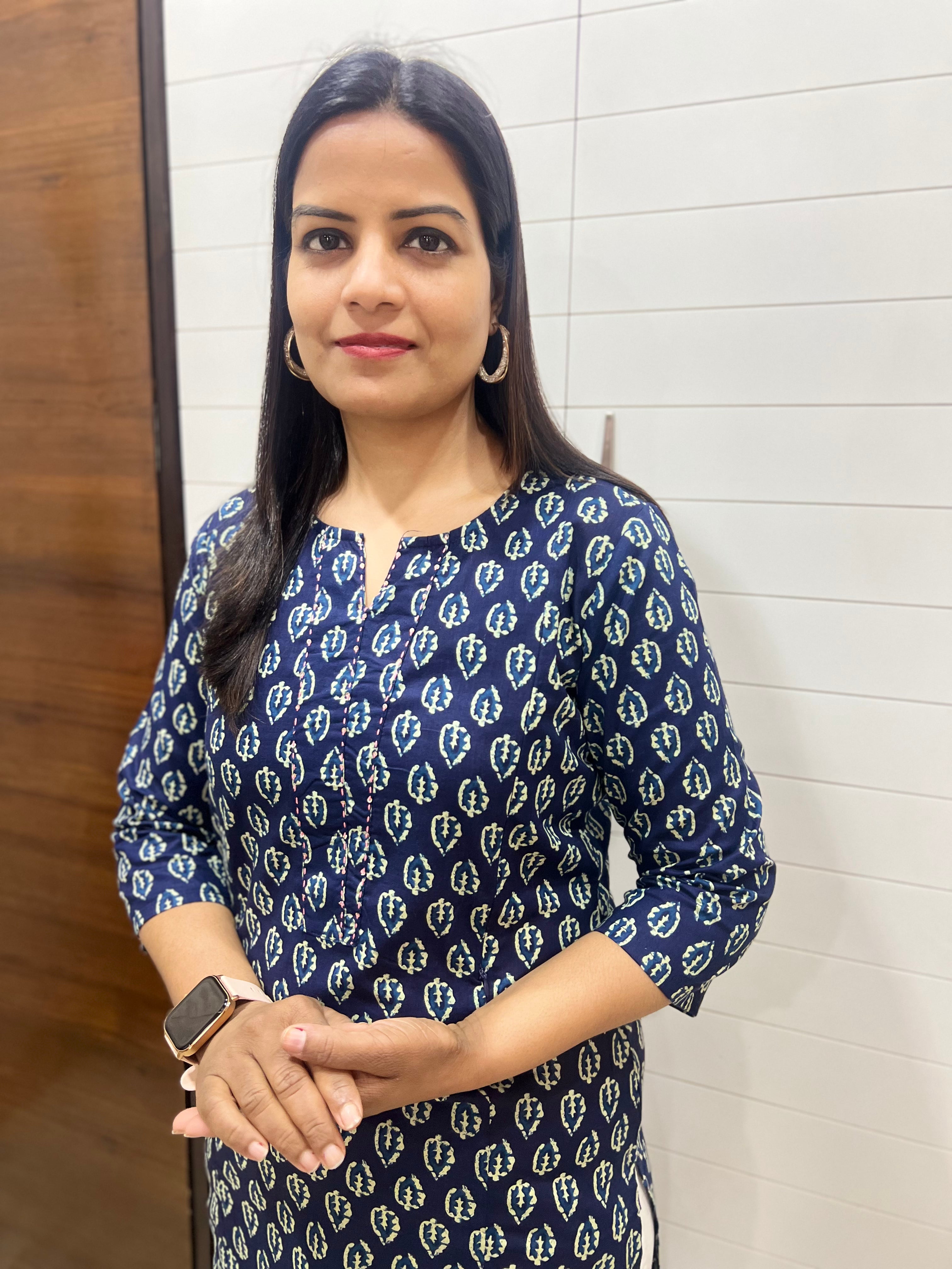 Mumzhug Blue Booti Pure Cotton Jaipuri Print Feeding Kurta