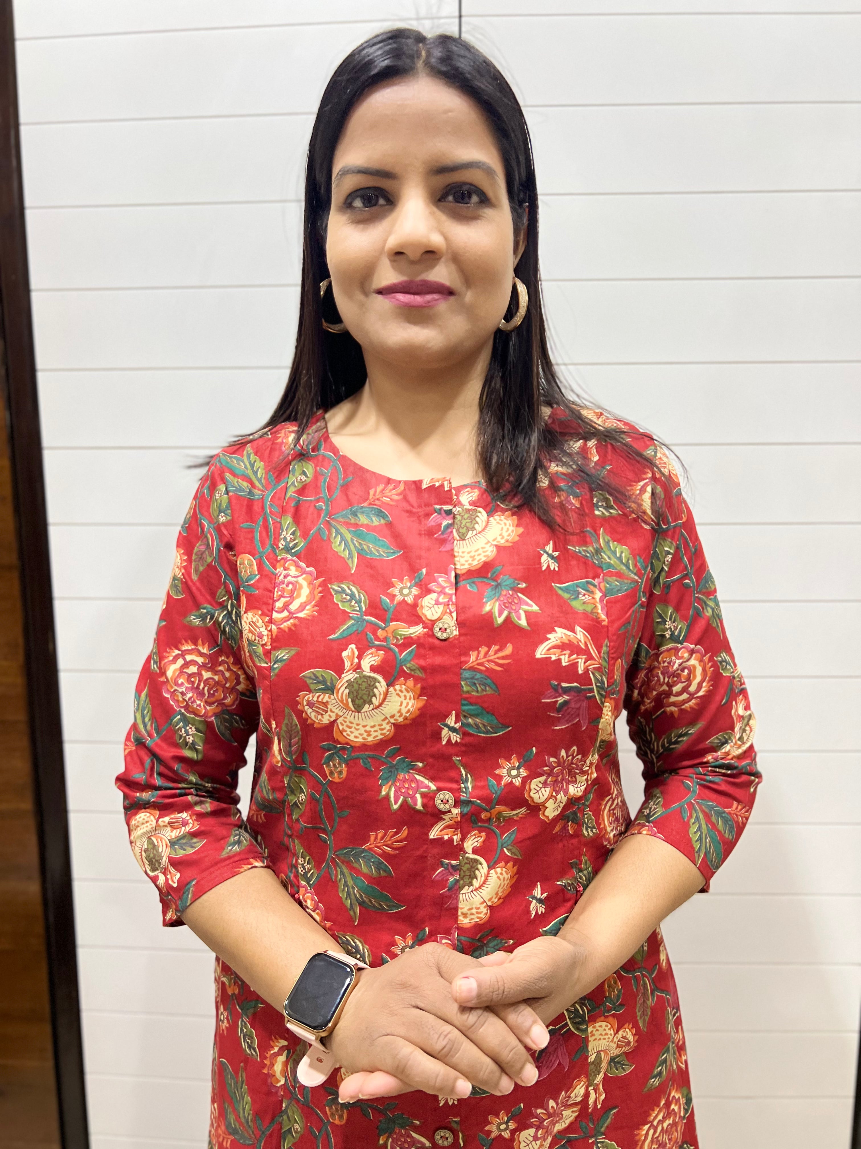 Mumzhug Pure Cotton Maroon Floral Print Feeding Cord Set with Both Side Feeding Zipper