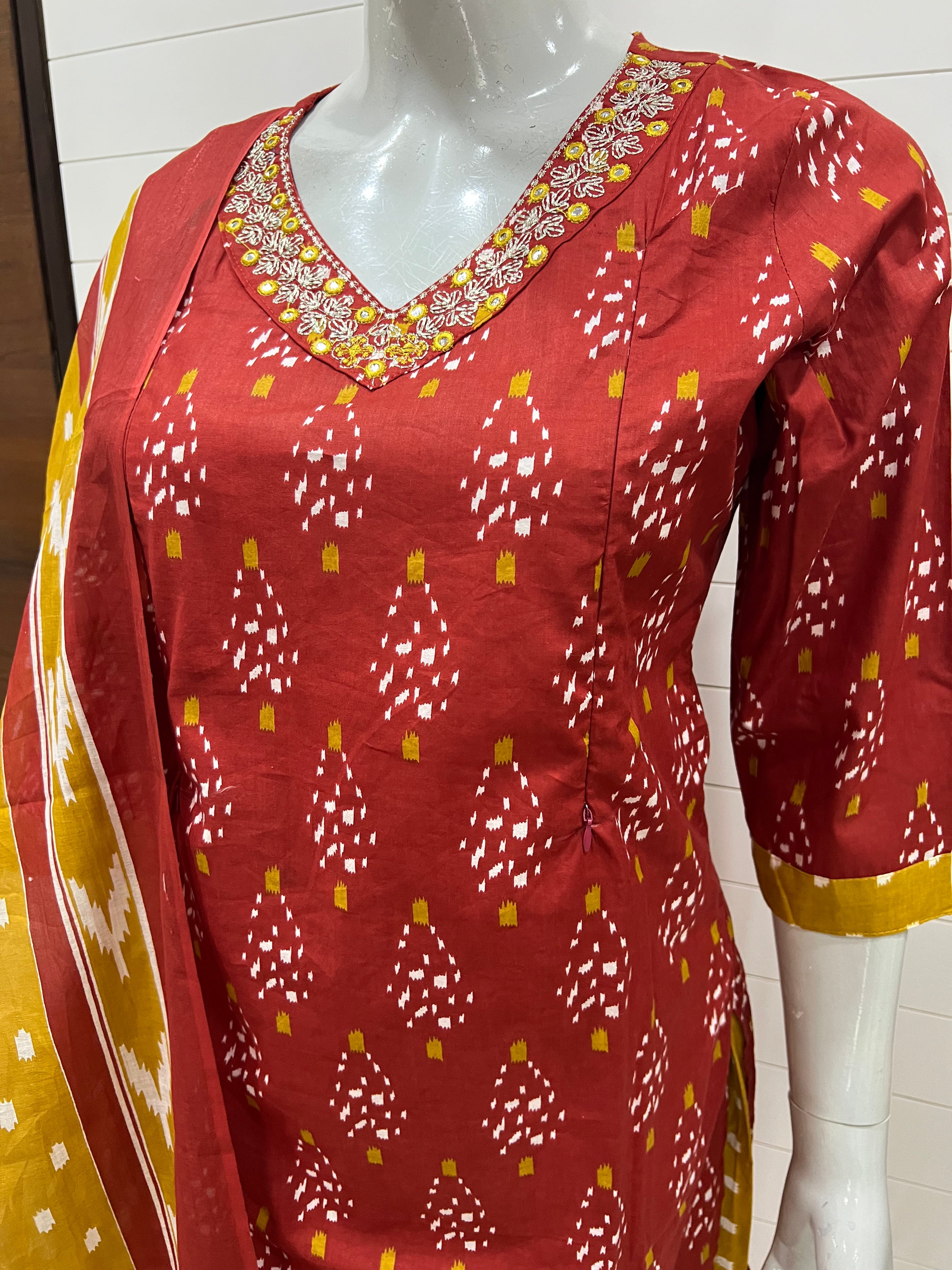 Rust Premium Cotton Embroidered Feeding Suit Set