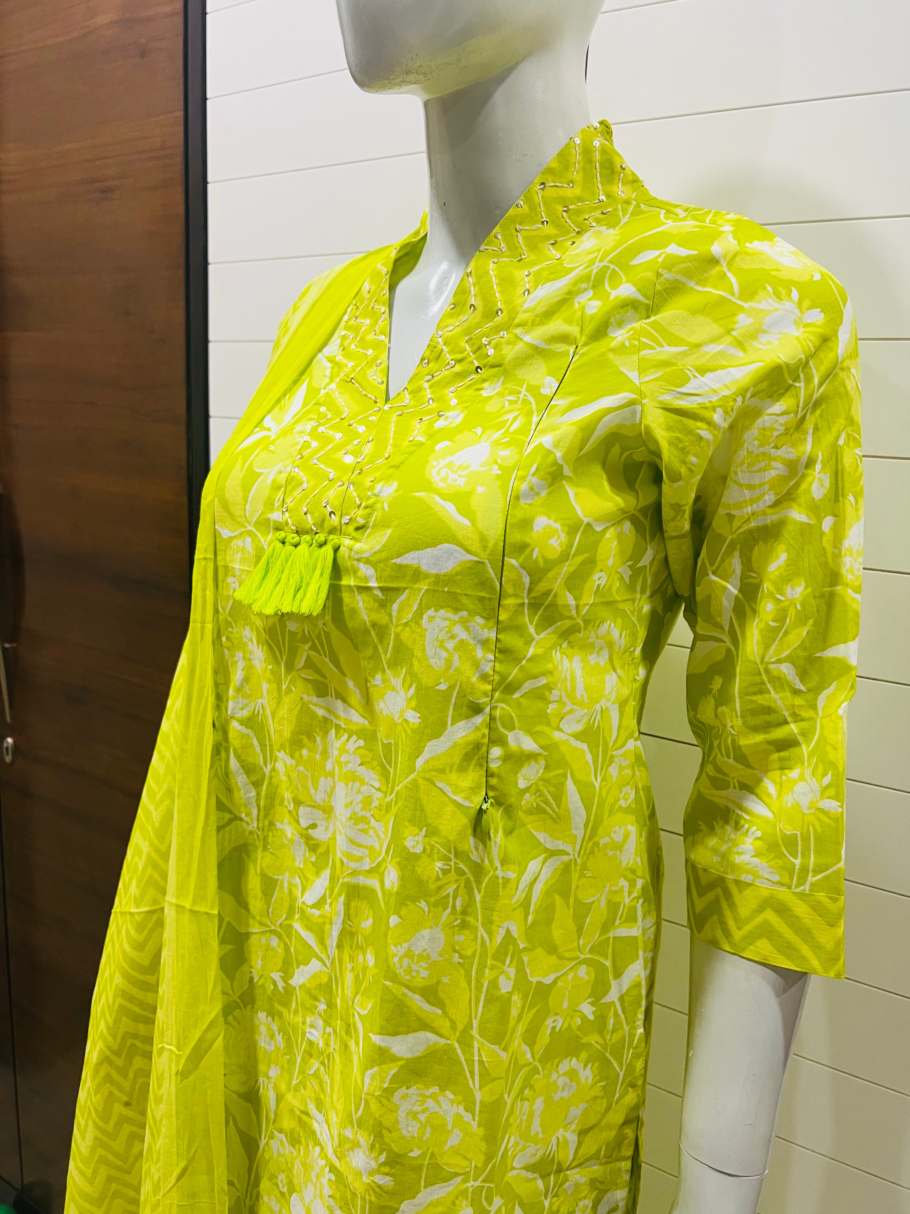 Lime Pure Cotton Feeding Suit Set