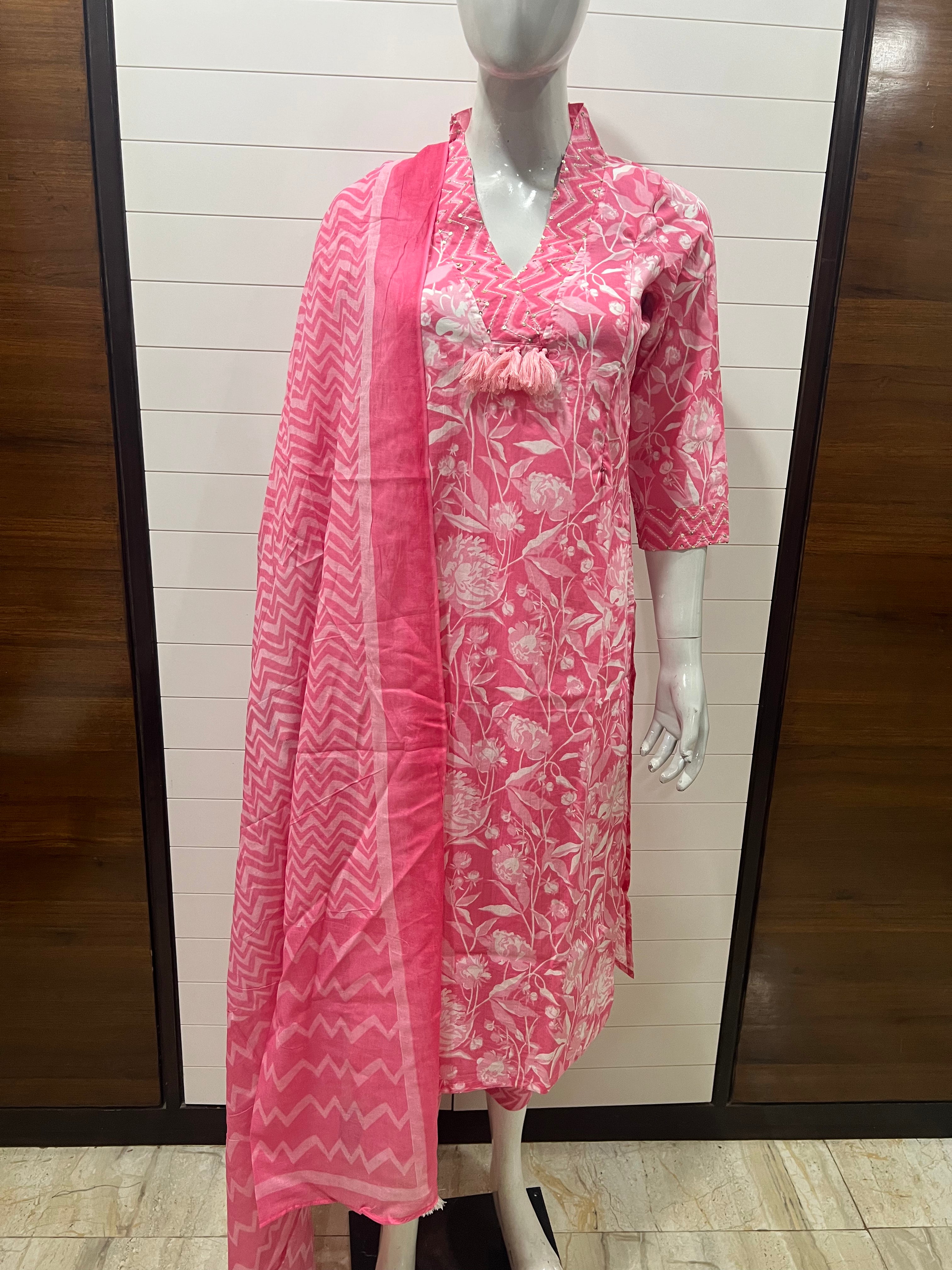 Peach Printed Pure Cotton Feeding Suit Set