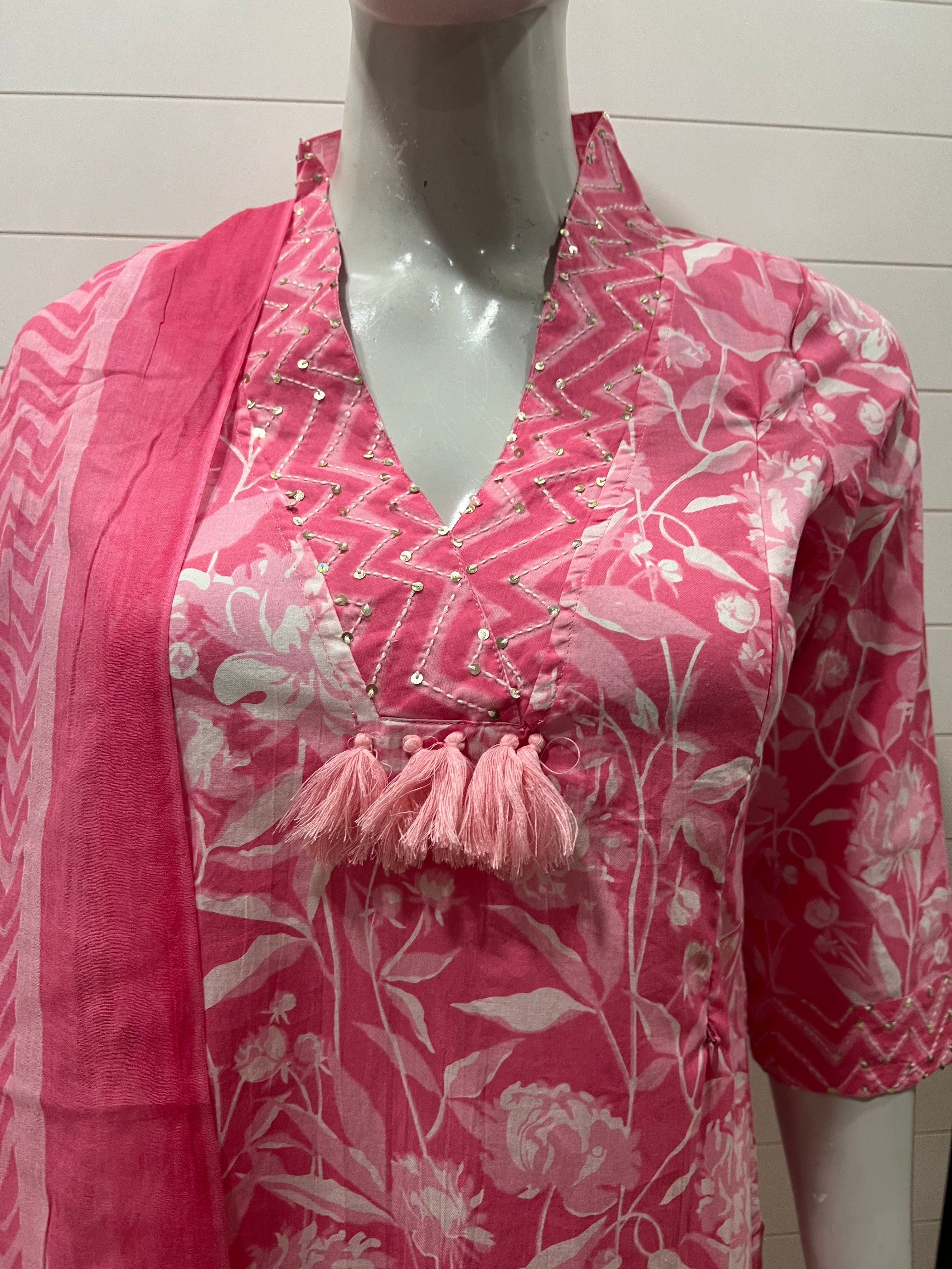Peach Printed Pure Cotton Feeding Suit Set