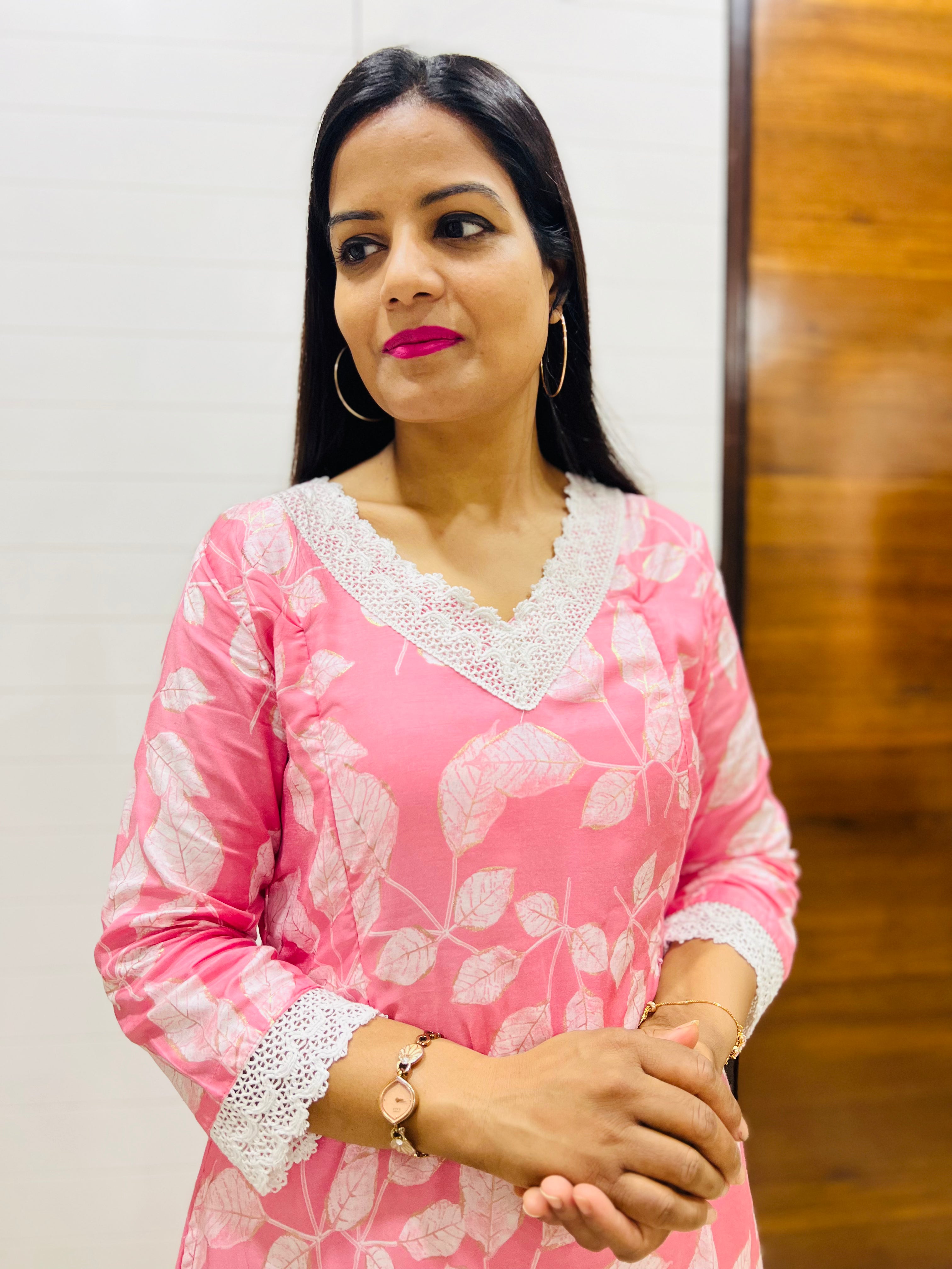 Maslin Cotton Cord Set With Feeding Zipper Embedded With Lace