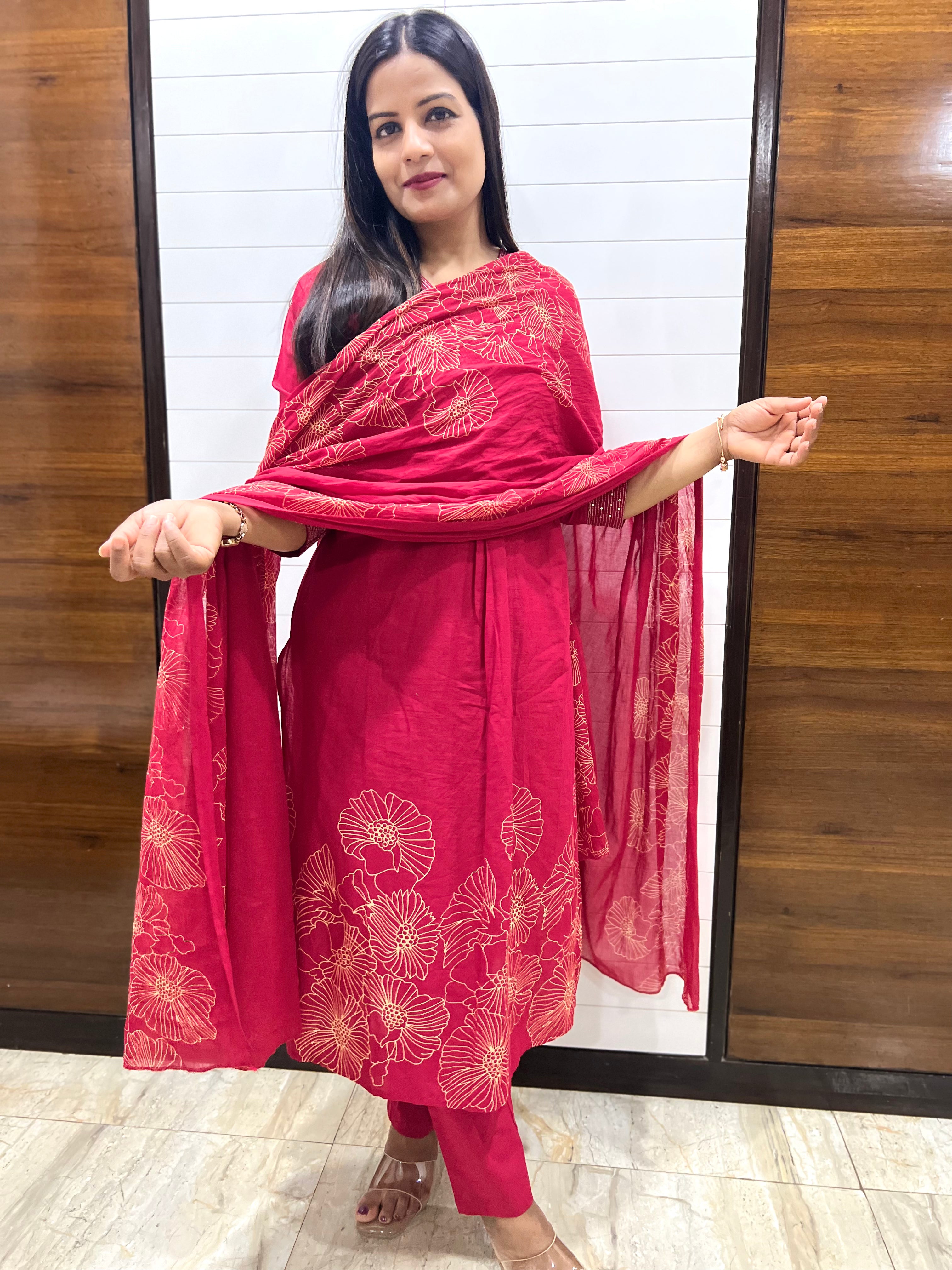 Red Pure Cotton Embroidered Feeding Suit Set