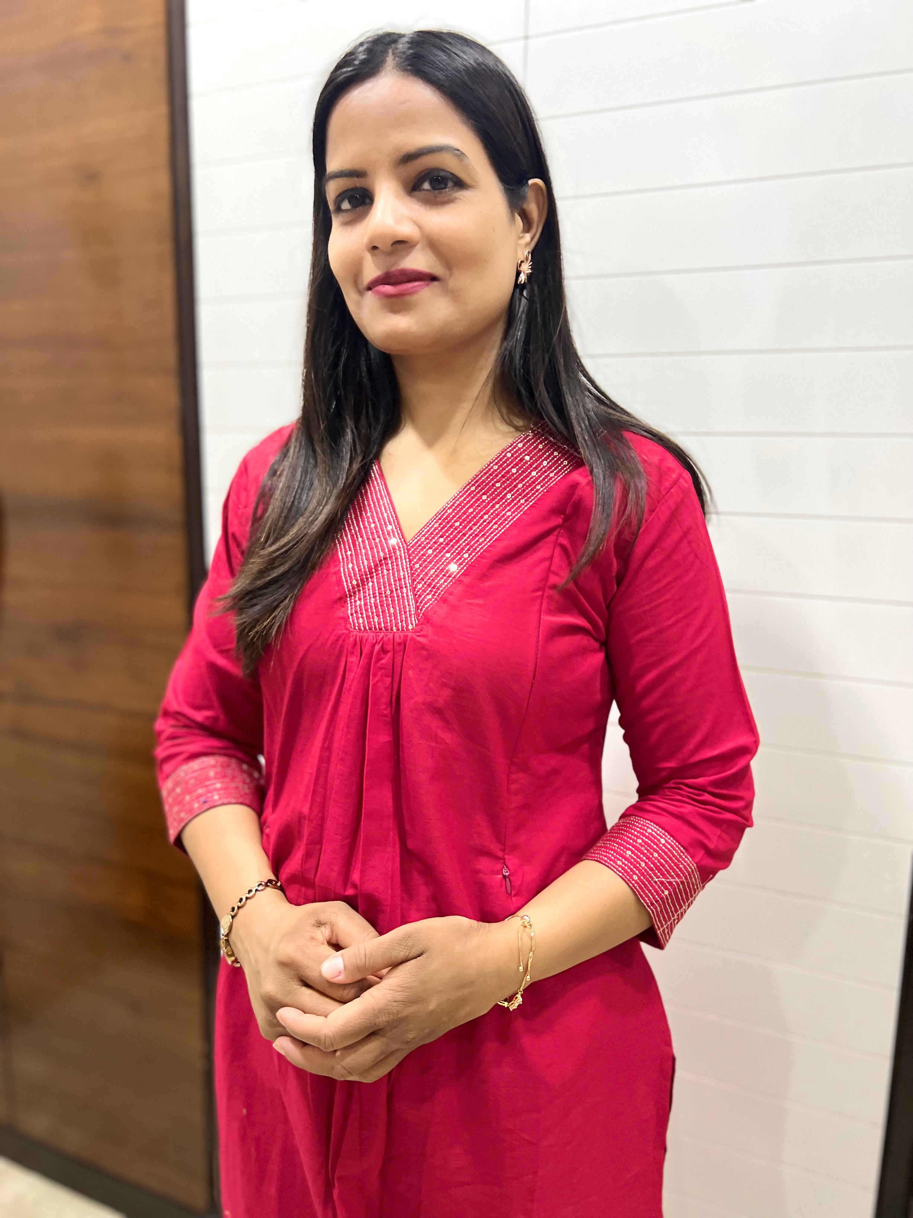 Red Pure Cotton Embroidered Feeding Suit Set