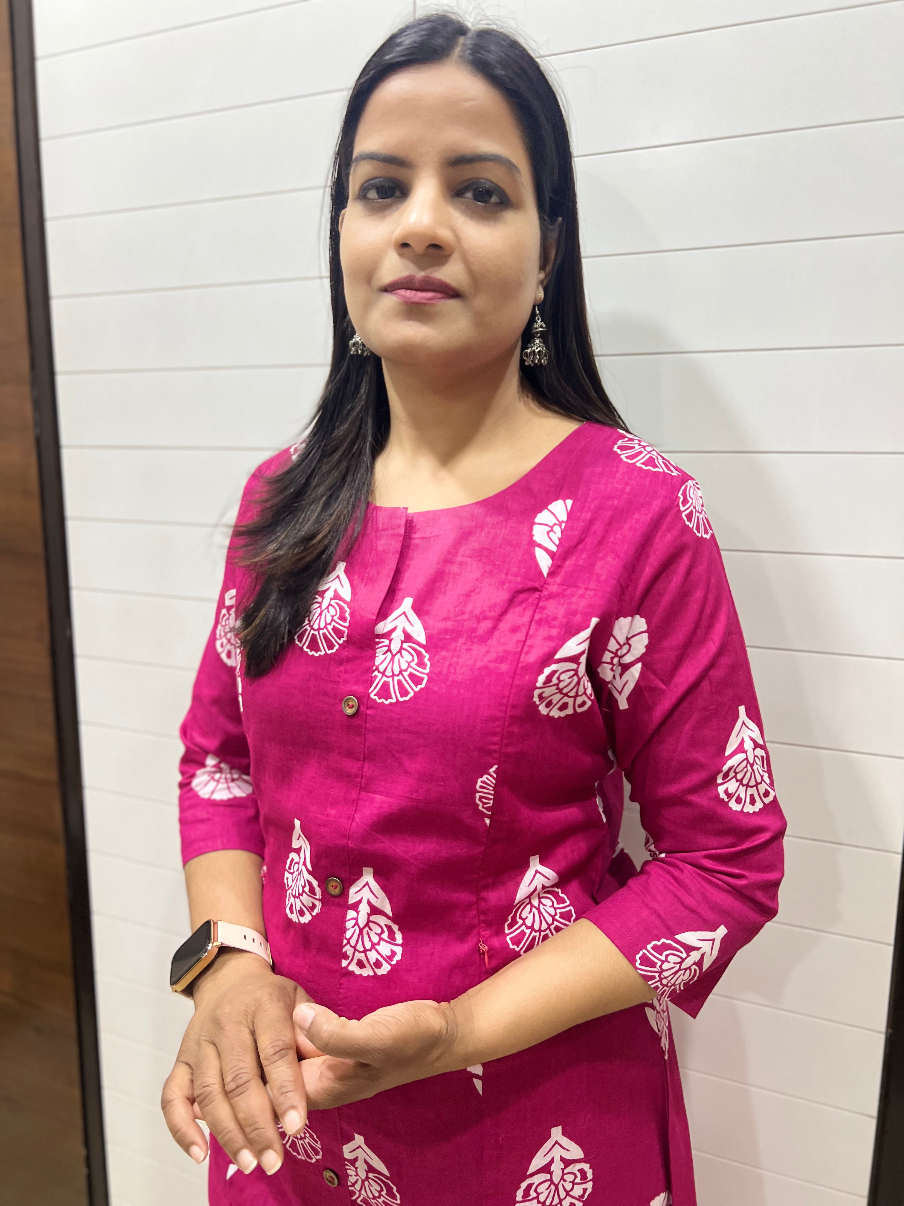 Mumzhug Fuchsia Pure Cotton Flared Feeding Kurta and Pallazo Set