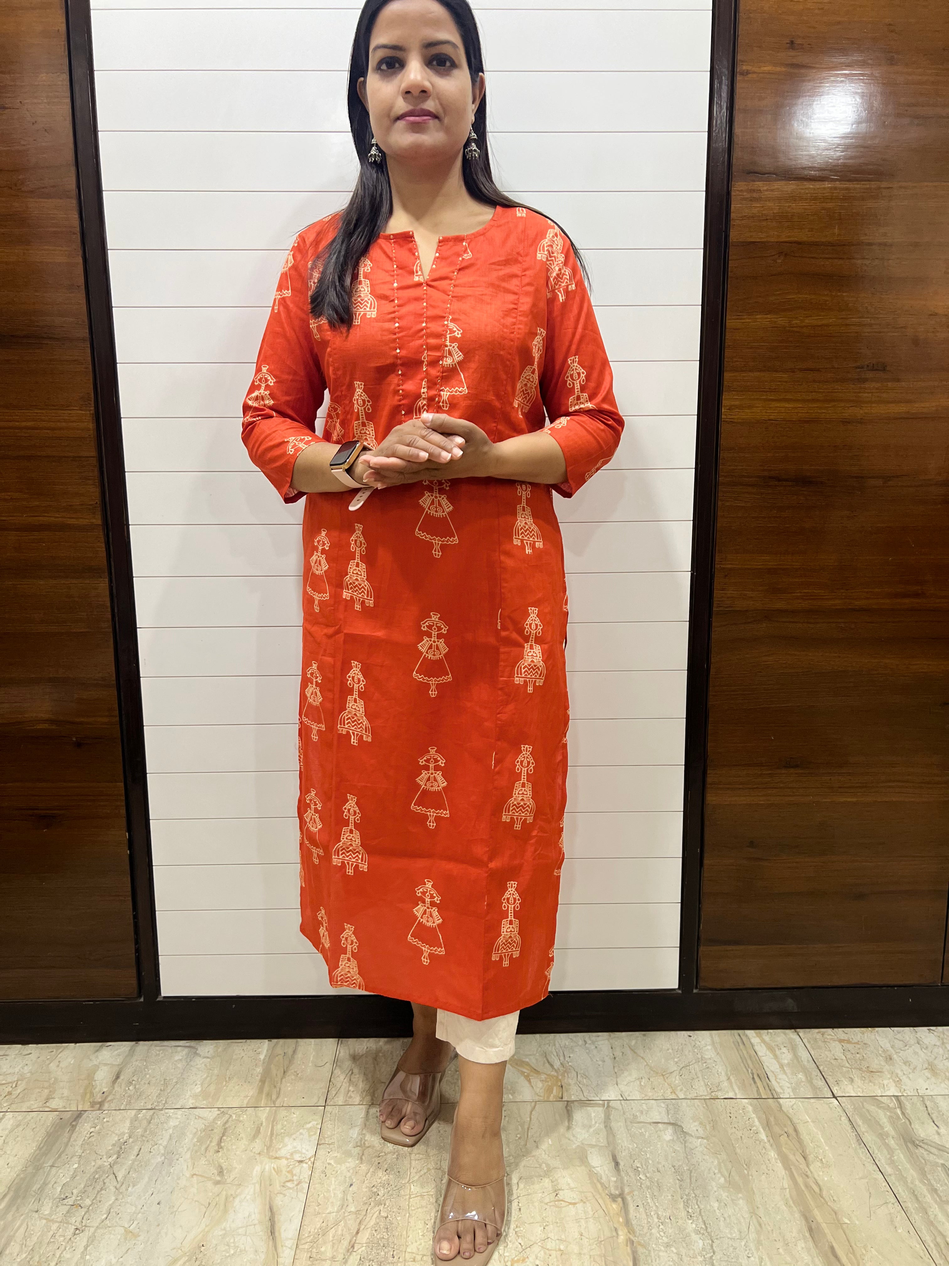 Mumzhug Rust Orange Pure Cotton Feeding Kurta