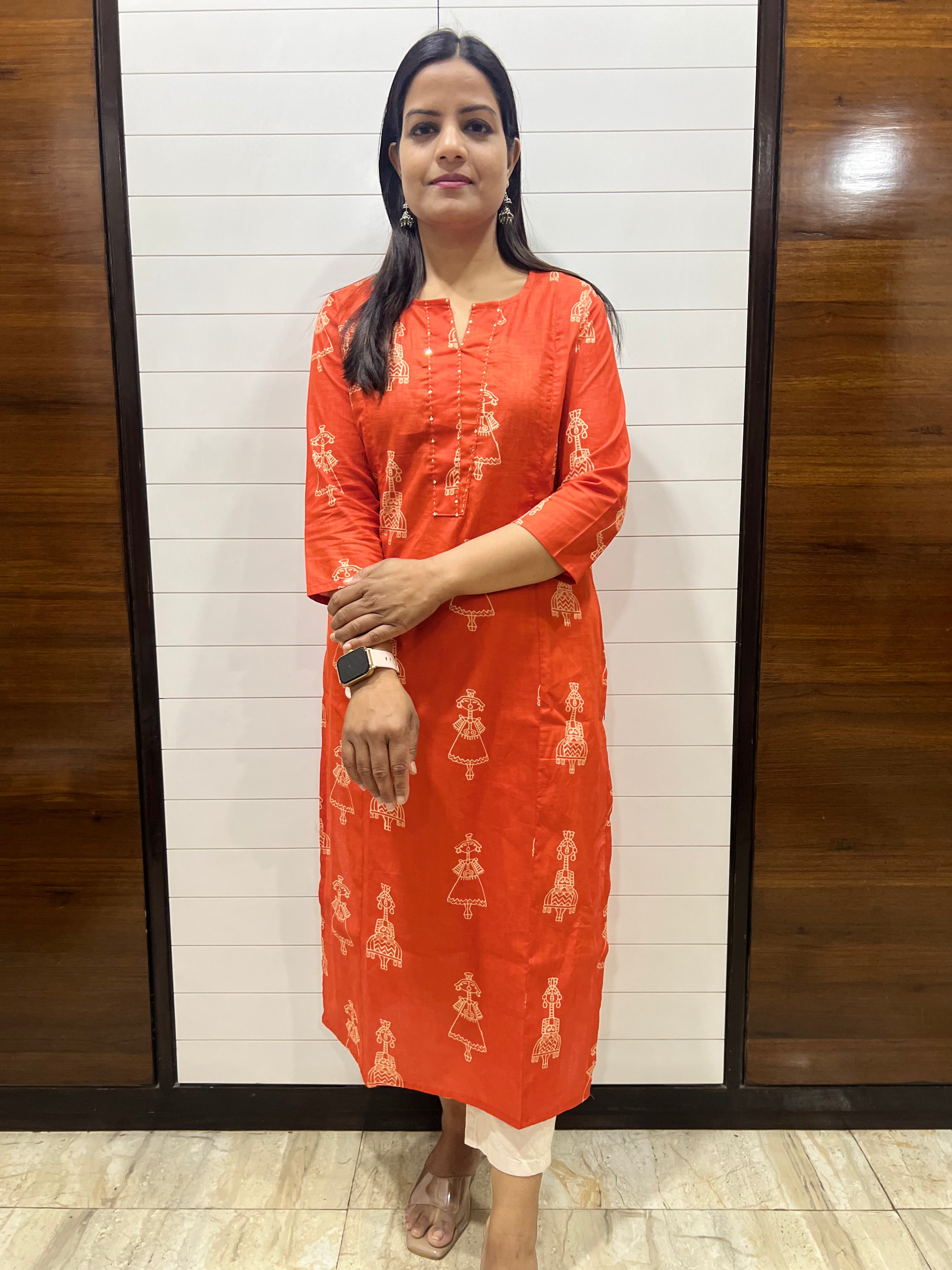Mumzhug Rust Orange Pure Cotton Feeding Kurta
