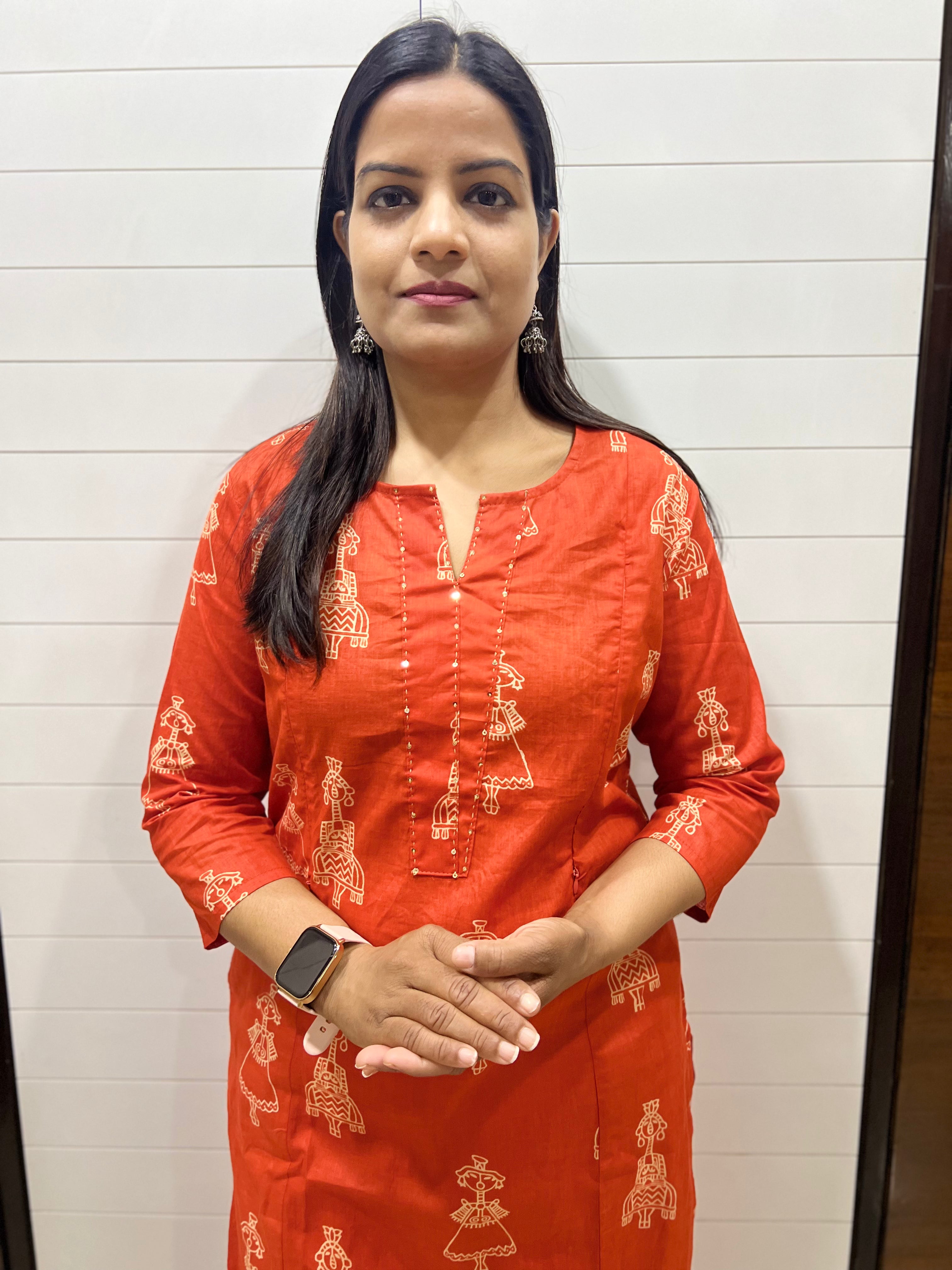 Mumzhug Rust Orange Pure Cotton Feeding Kurta
