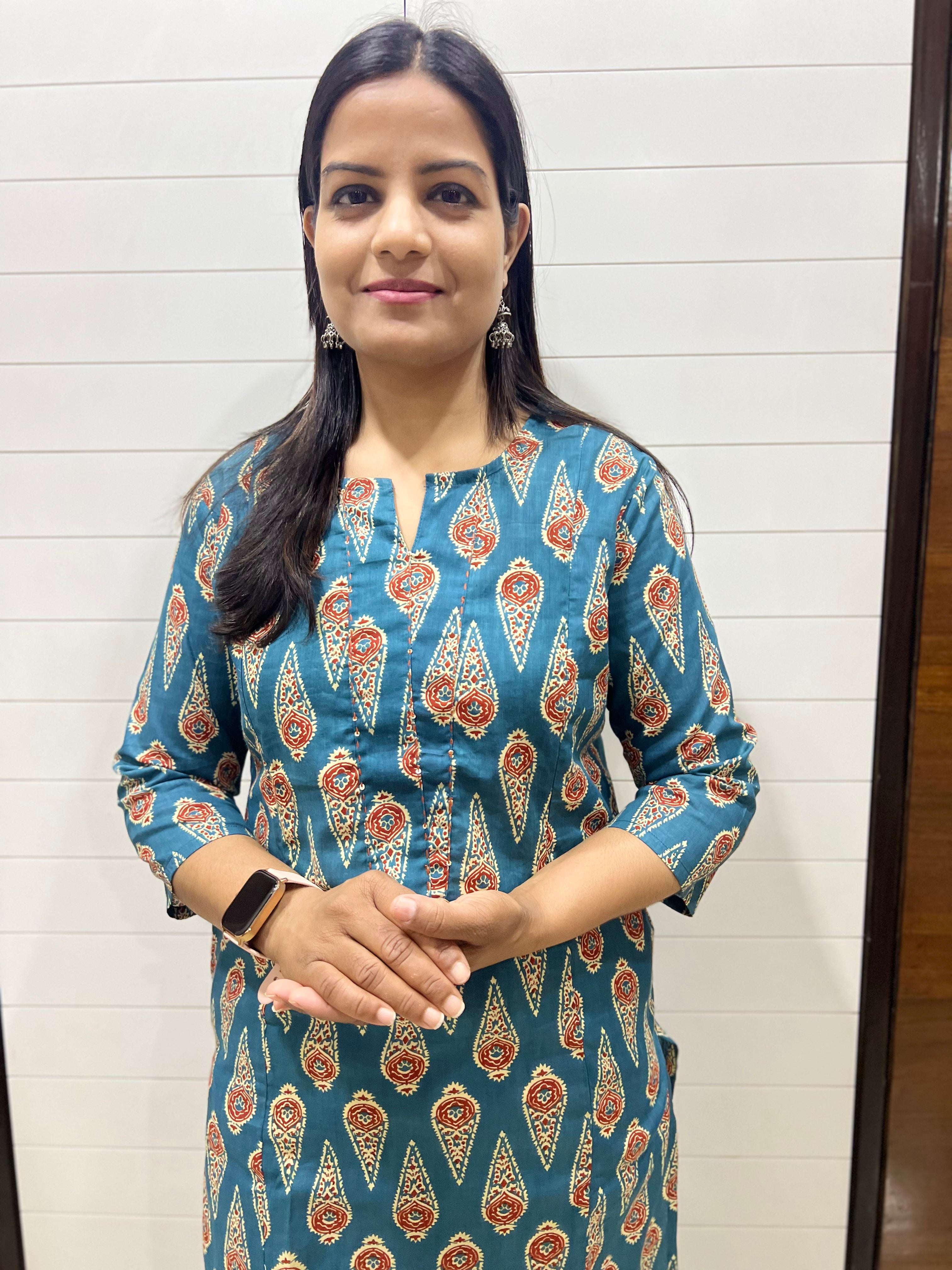 Mumzhug Blue Pure Cotton Jaipuri Print Feeding Kurta