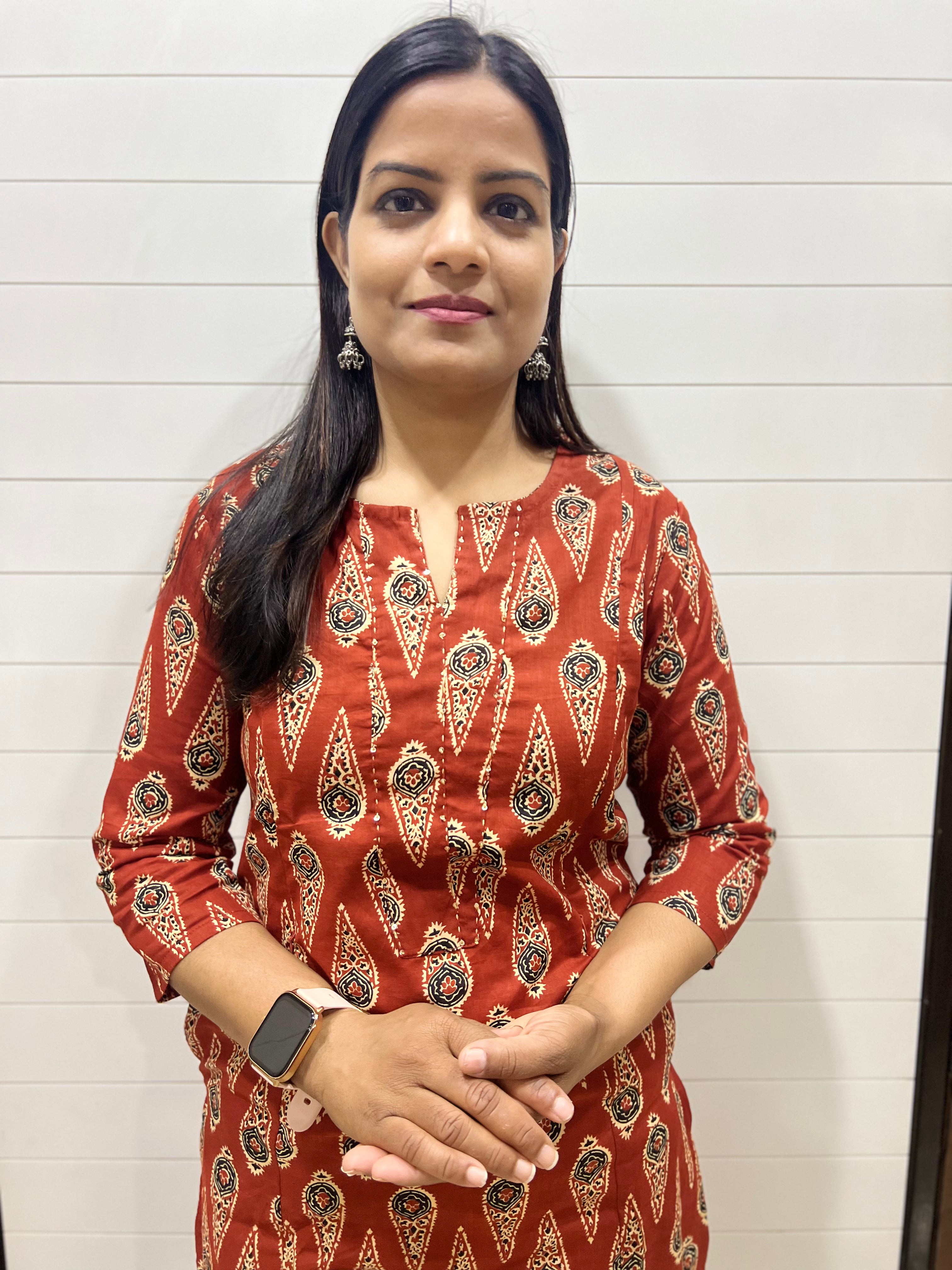 Mumzhug Maroon Pure Cotton Jaipuri Print Feeding Kurta