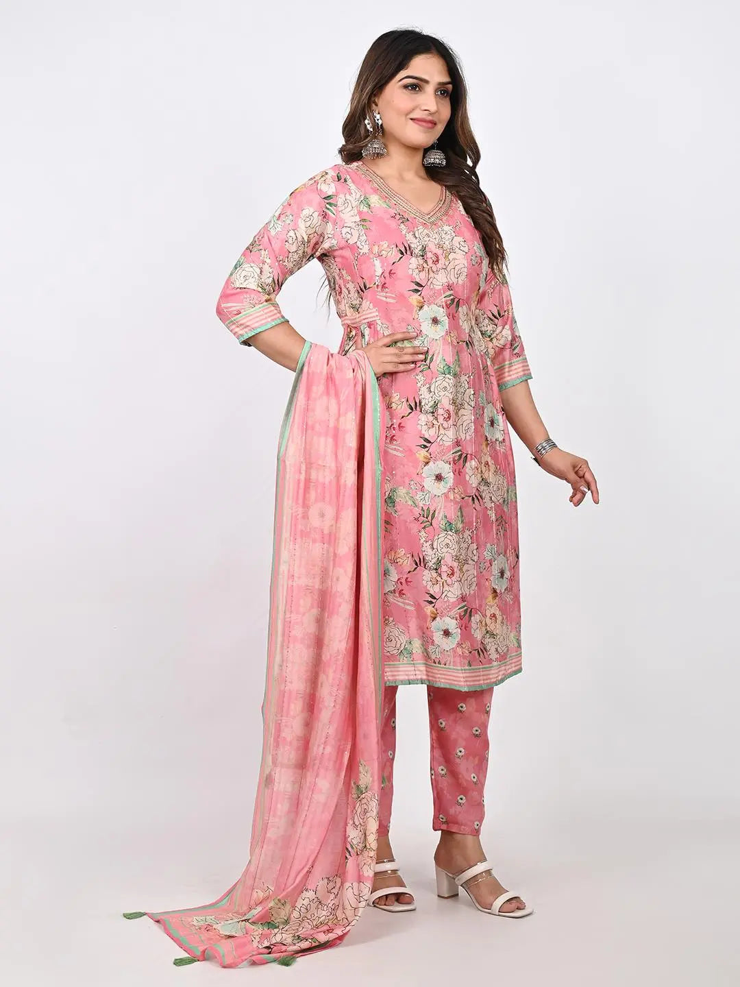 MODAL MASLIN FESTIVE KURTA PANT AND DUPATTA SET Kavita Gupta