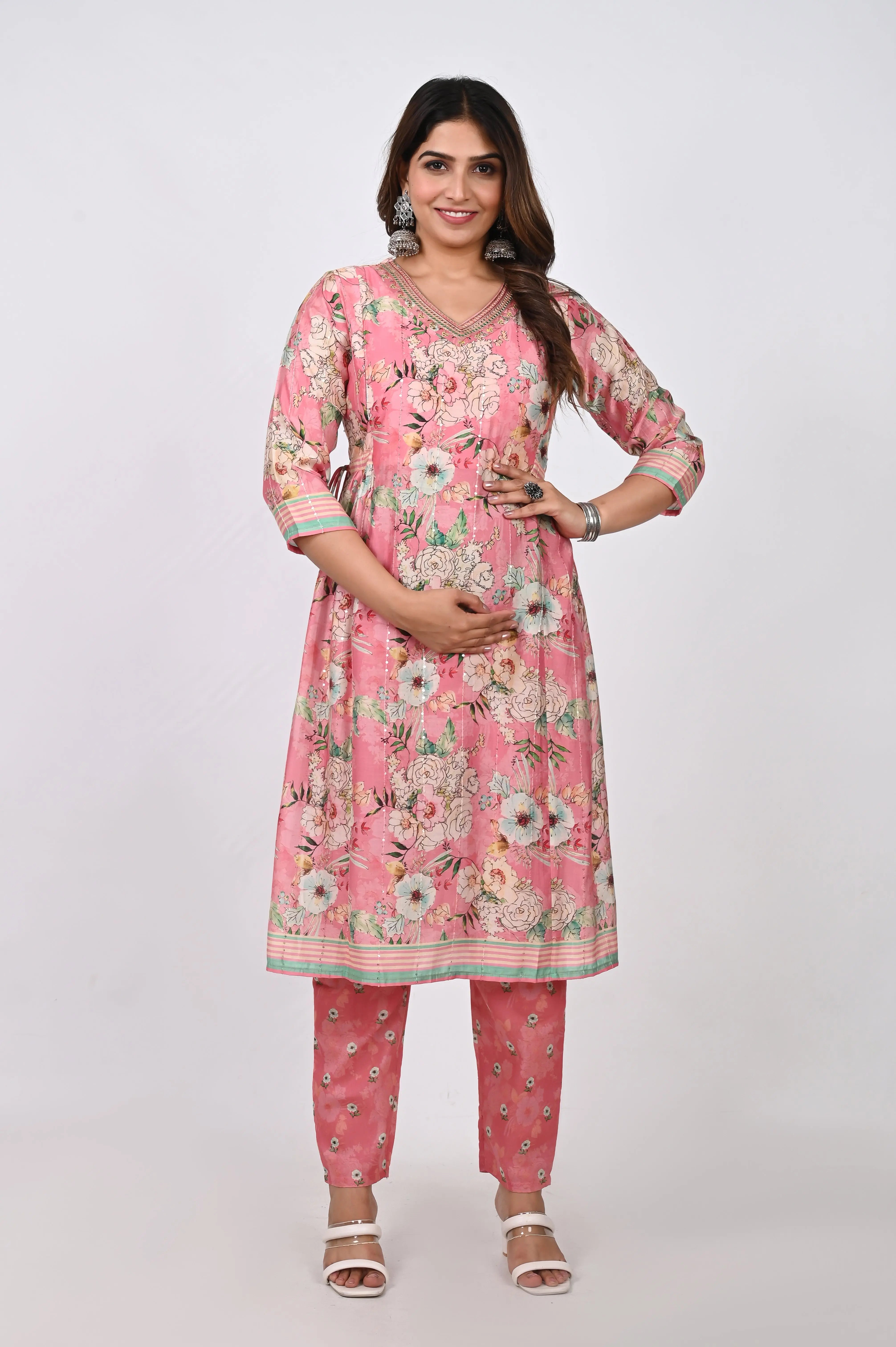 MUMZ-2492_PINK COTTON MASLIN FEEDING KURTA PANT AND DUPTTA SET mumzhug