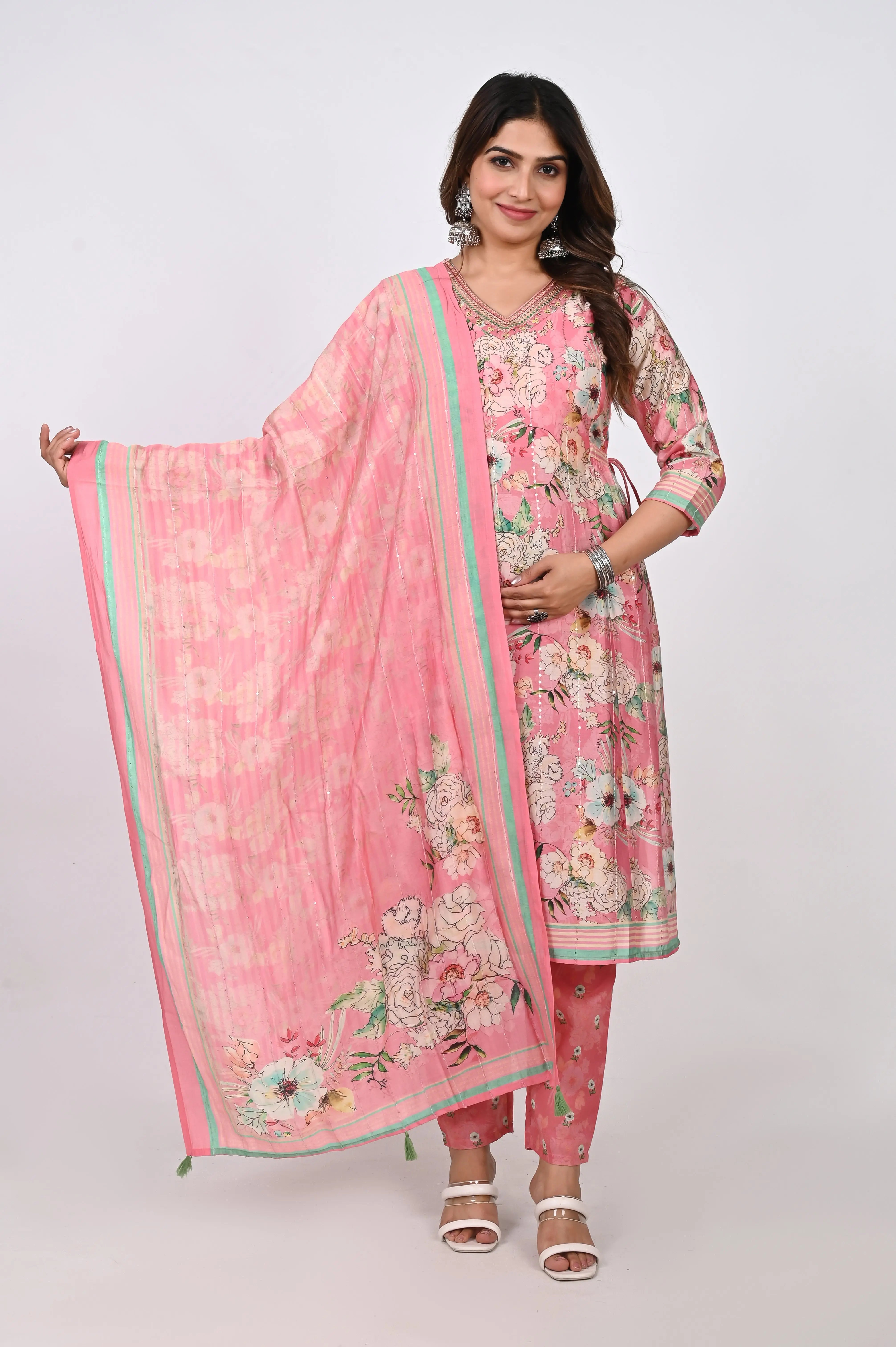 MUMZ-2492_PINK COTTON MASLIN FEEDING KURTA PANT AND DUPTTA SET mumzhug