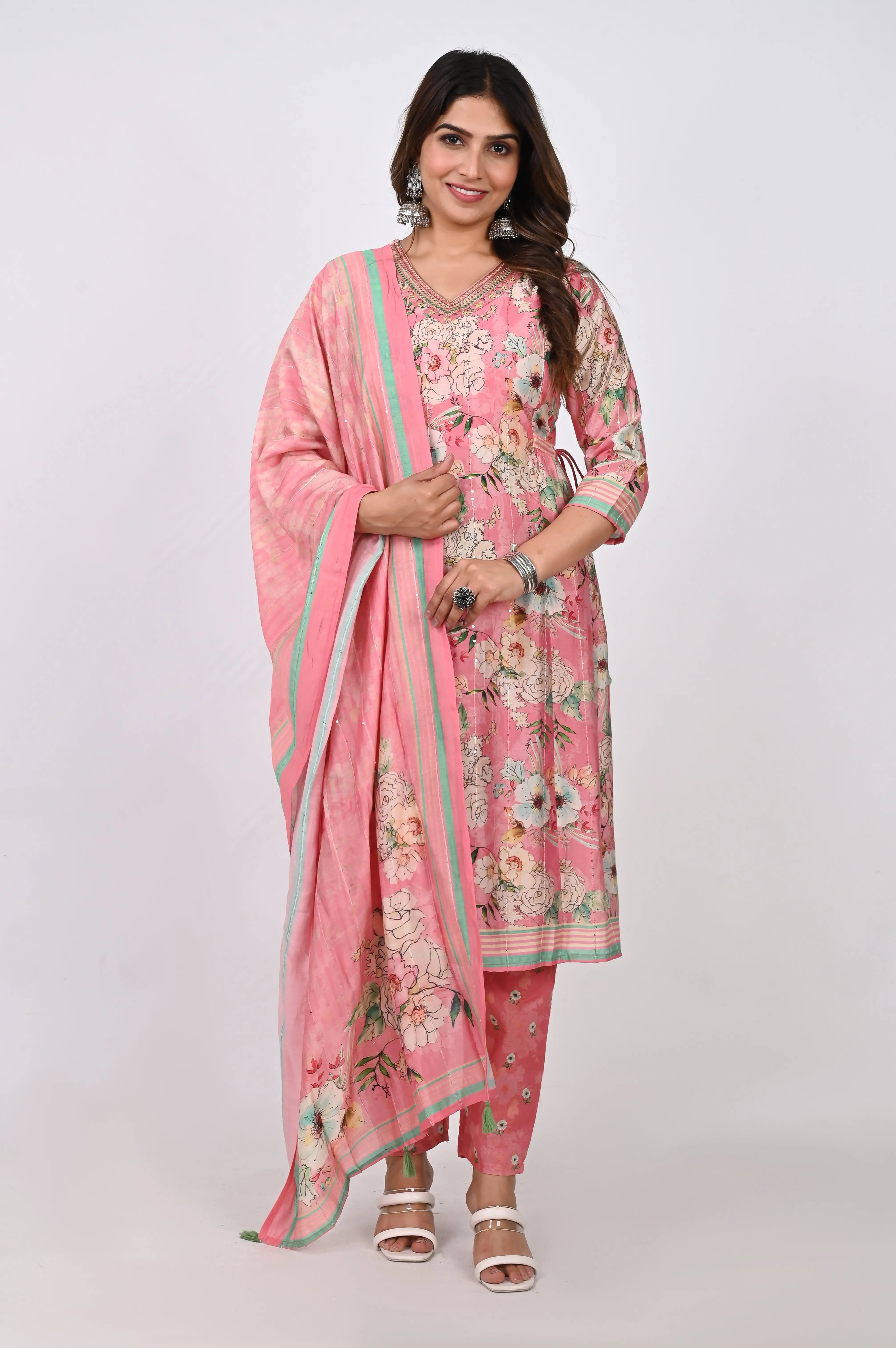 MUMZ-2492_PINK COTTON MASLIN FEEDING KURTA PANT AND DUPTTA SET mumzhug