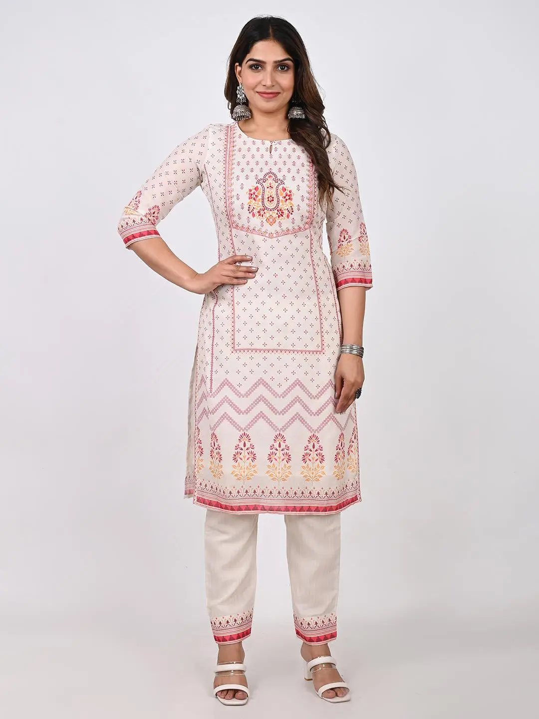 COTTON PANNEL PRINT EMBROIDED KURTA PANT AND DUPATTA SET Kavita Gupta