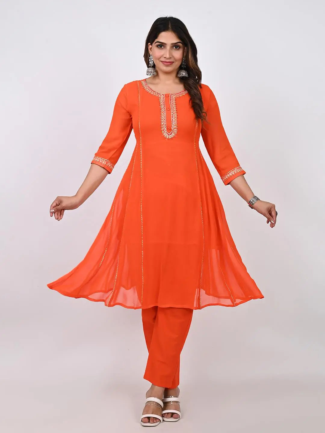 GEORGETTE EMBROIDED ANARKALI WITH PANT AND CHIFFON DUPATTA Kavita Gupta