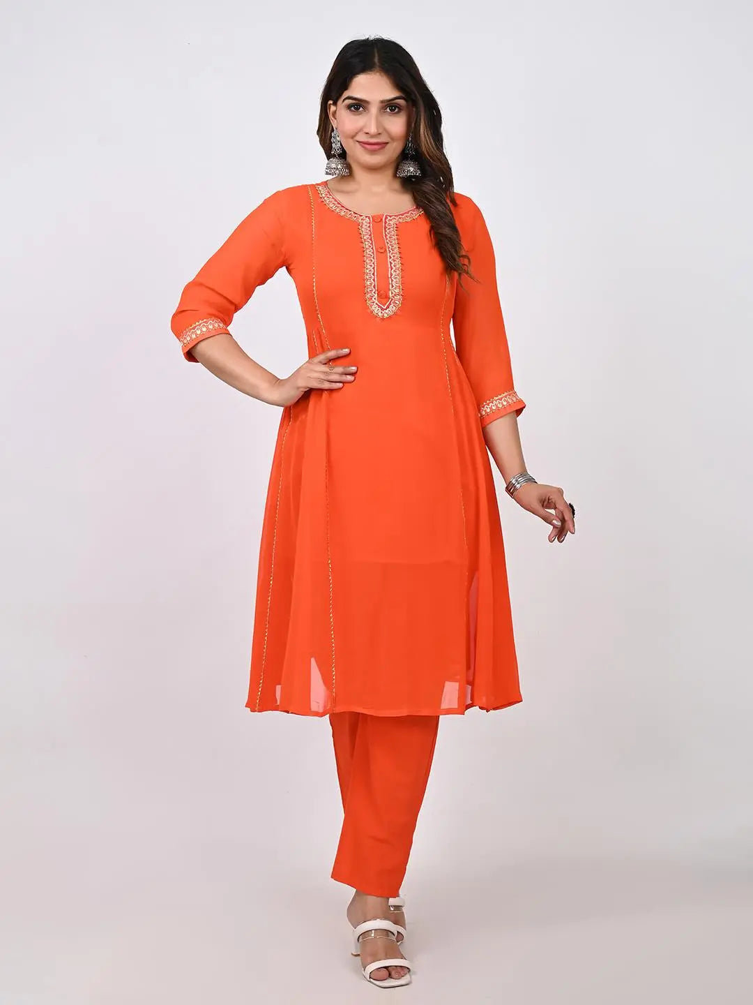 GEORGETTE EMBROIDED ANARKALI WITH PANT AND CHIFFON DUPATTA Kavita Gupta