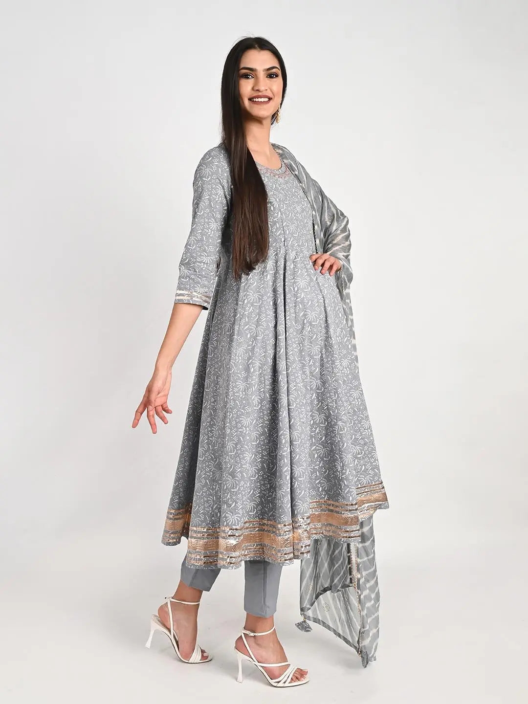 MUMZHUG Cotton Printed FLIAIRED Anarkali with Lining Attached, Pallazo and Dupatta for Feeding and Maternity Purpose mumzhug