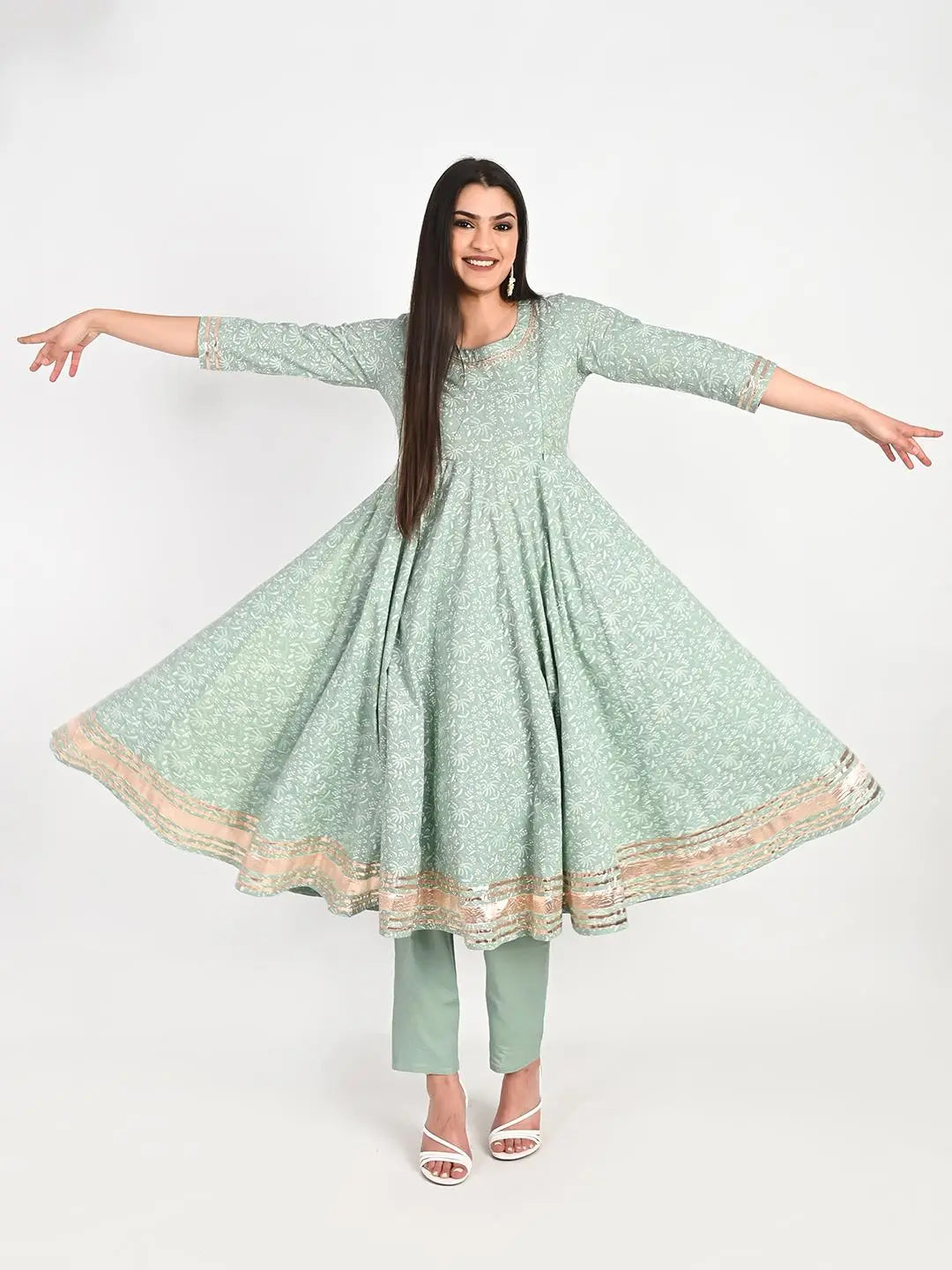 MUMZHUG Cotton Printed FLIAIRED Anarkali with Lining Attached, Pallazo and Dupatta for Feeding and Maternity Purpose. mumzhug