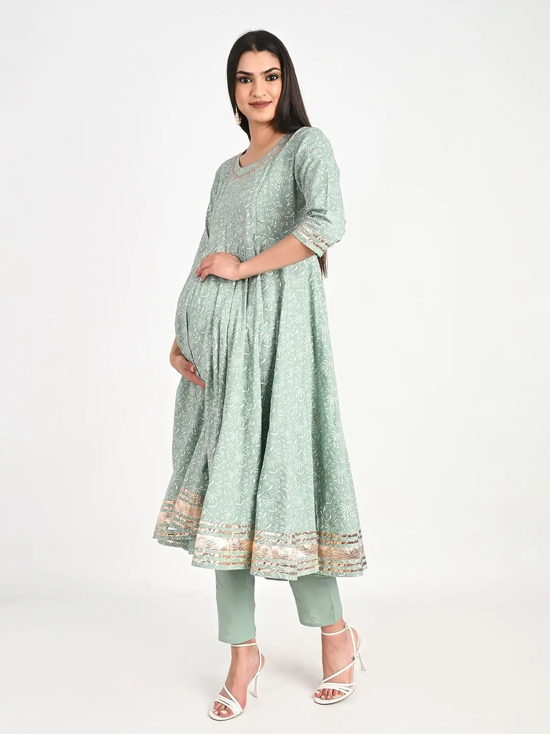 MUMZHUG Cotton Printed FLIAIRED Anarkali with Lining Attached, Pallazo and Dupatta for Feeding and Maternity Purpose. mumzhug