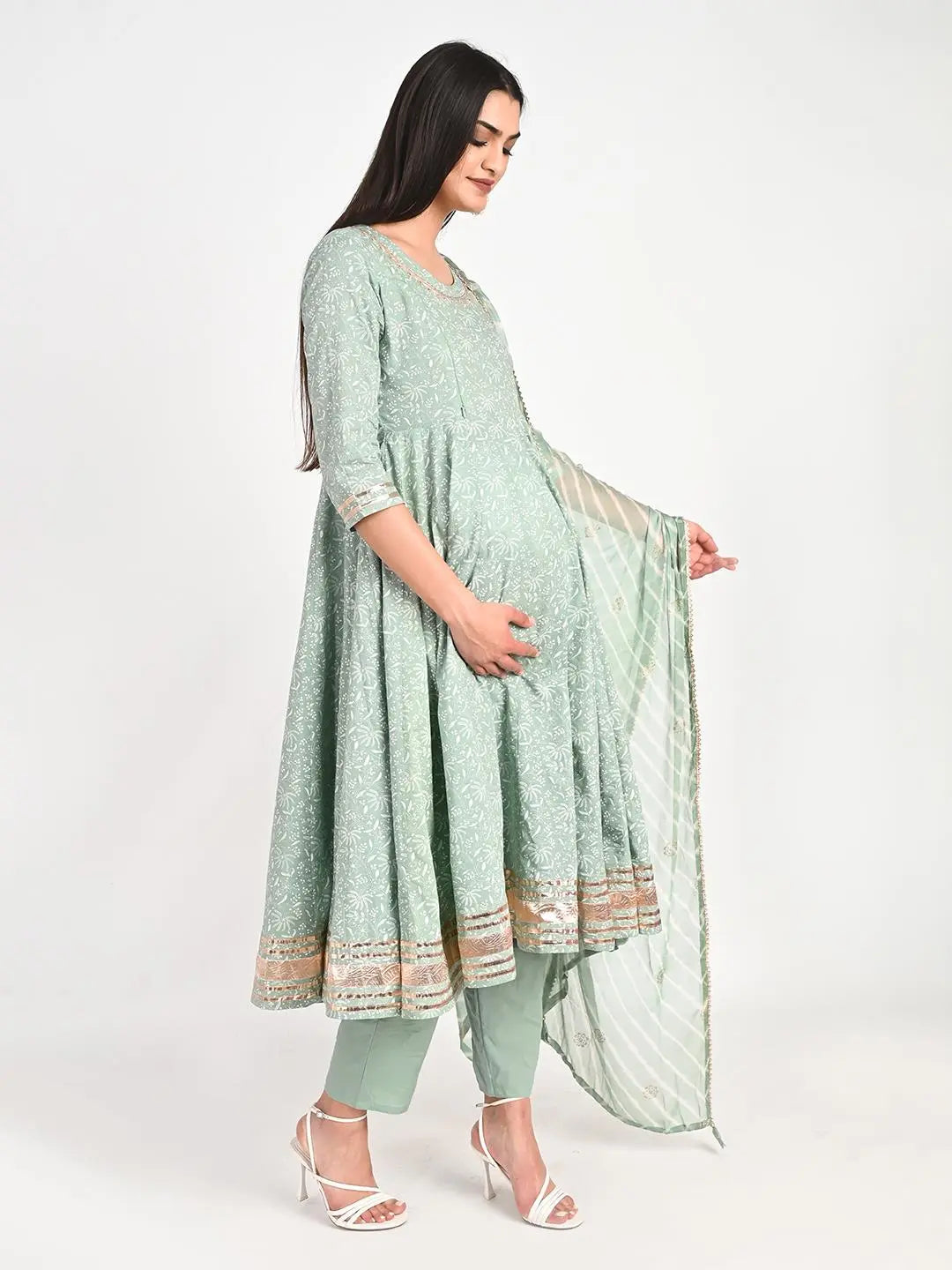 MUMZHUG Cotton Printed FLIAIRED Anarkali with Lining Attached, Pallazo and Dupatta for Feeding and Maternity Purpose. mumzhug