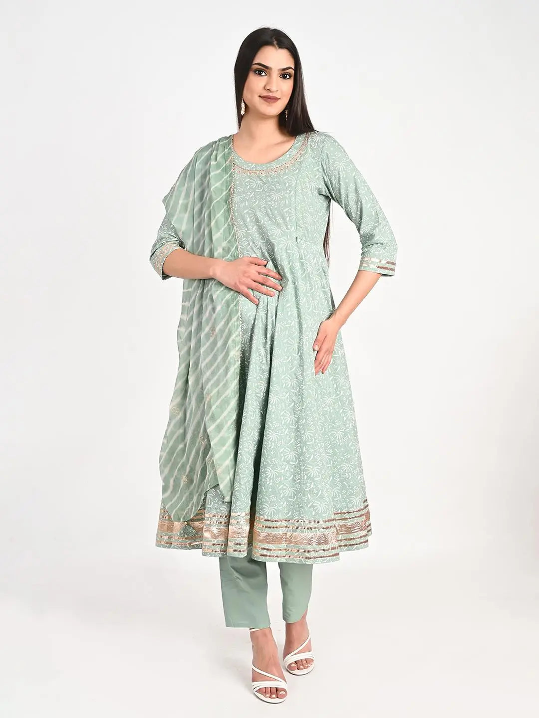 MUMZHUG Cotton Printed FLIAIRED Anarkali with Lining Attached, Pallazo and Dupatta for Feeding and Maternity Purpose. mumzhug