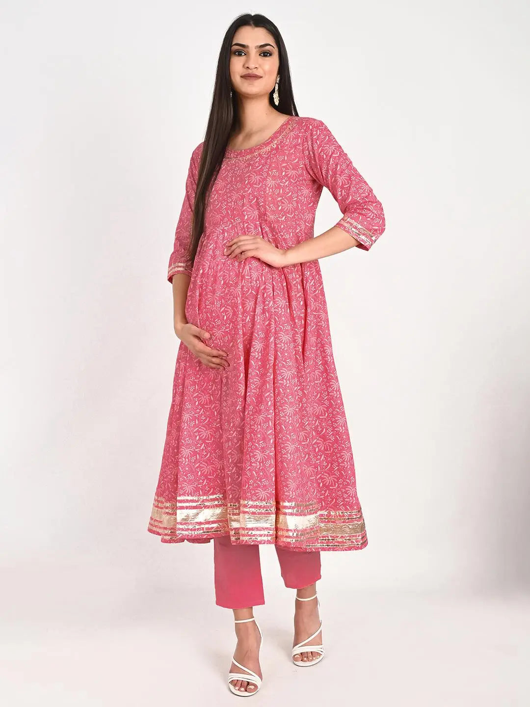 MUMZHUG Cotton Printed FLIAIRED Anarkali with Lining Attached, Pallazo and Dupatta for Feeding and Maternity Purpose mumzhug