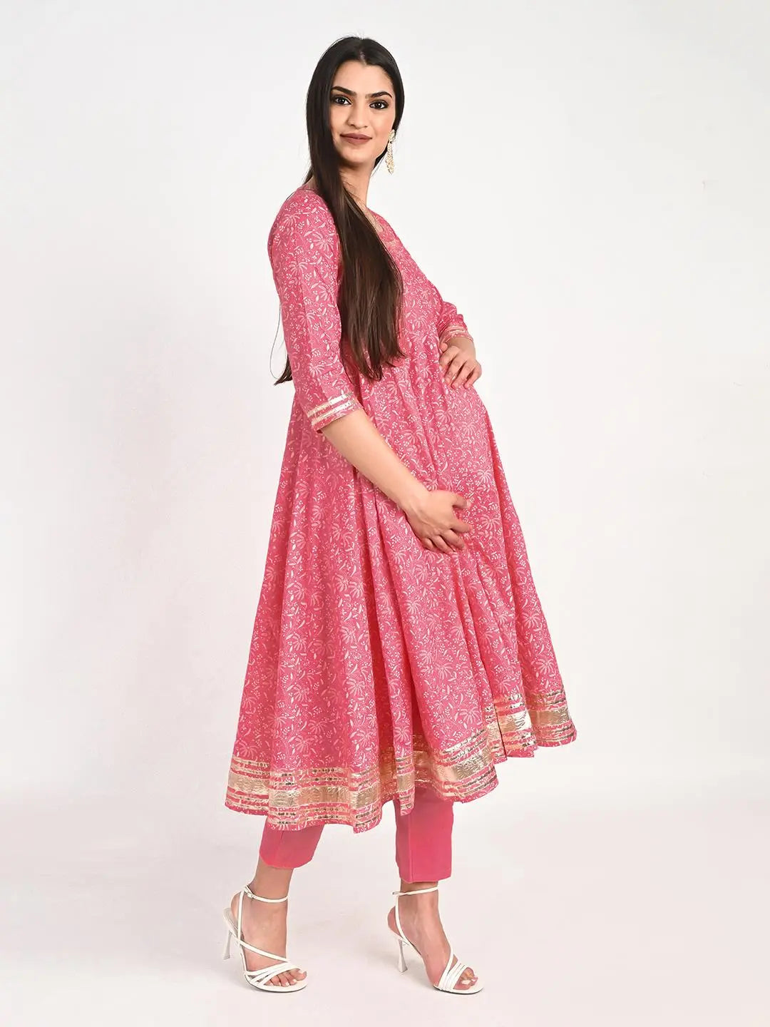 MUMZHUG Cotton Printed FLIAIRED Anarkali with Lining Attached, Pallazo and Dupatta for Feeding and Maternity Purpose mumzhug