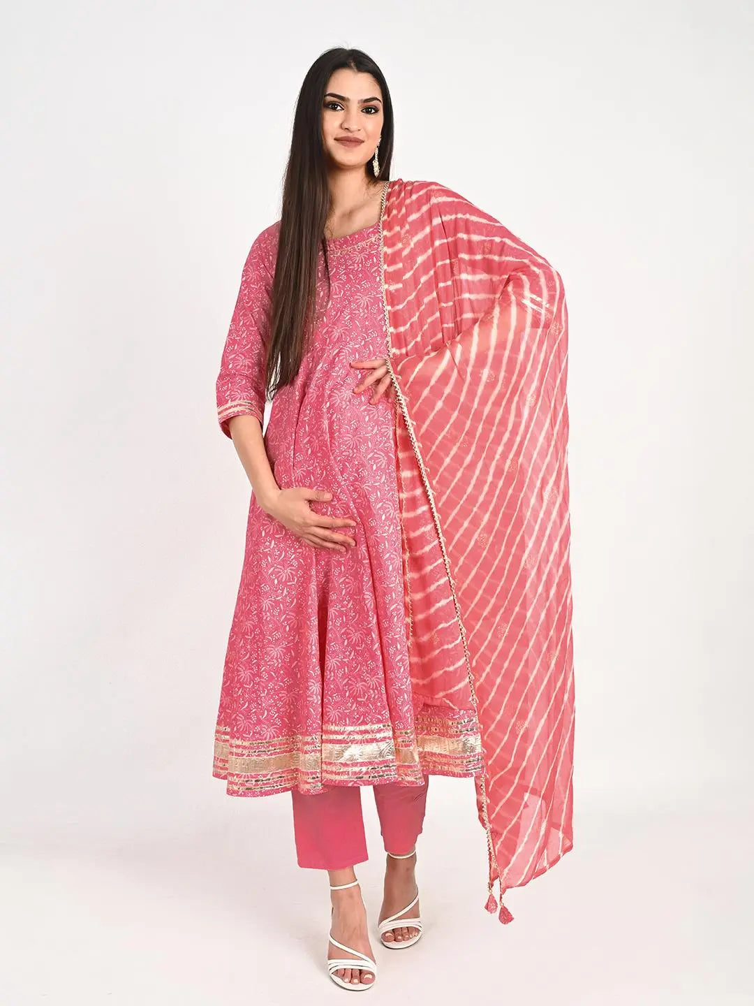 MUMZHUG Cotton Printed FLIAIRED Anarkali with Lining Attached, Pallazo and Dupatta for Feeding and Maternity Purpose mumzhug