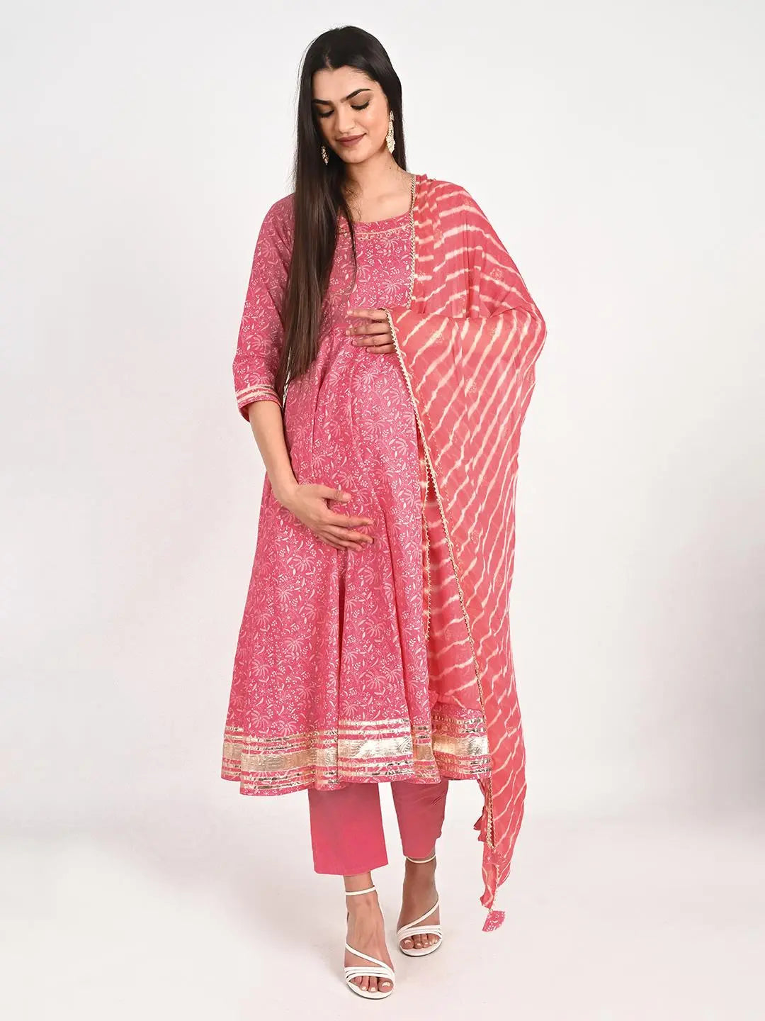 MUMZHUG Cotton Printed FLIAIRED Anarkali with Lining Attached, Pallazo and Dupatta for Feeding and Maternity Purpose mumzhug